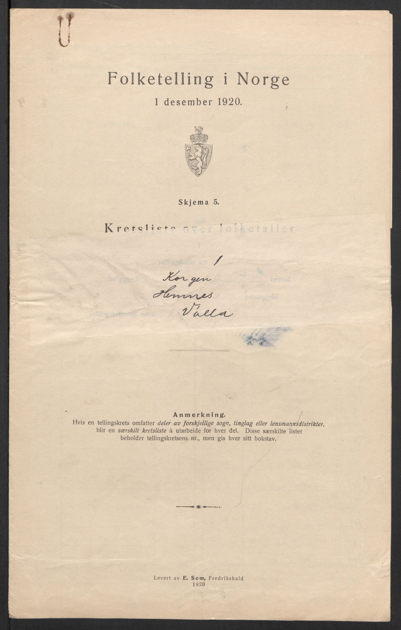 SAT, 1920 census for Korgen, 1920, p. 6