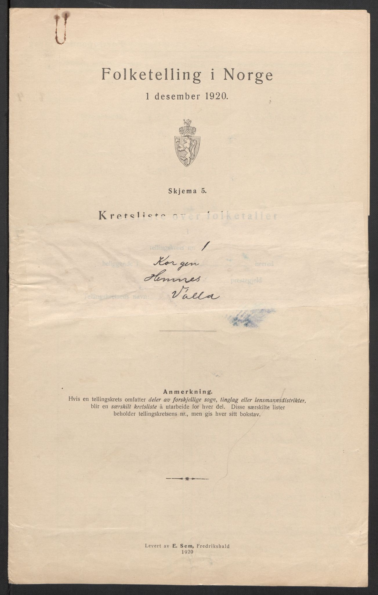 SAT, 1920 census for Korgen, 1920, p. 6