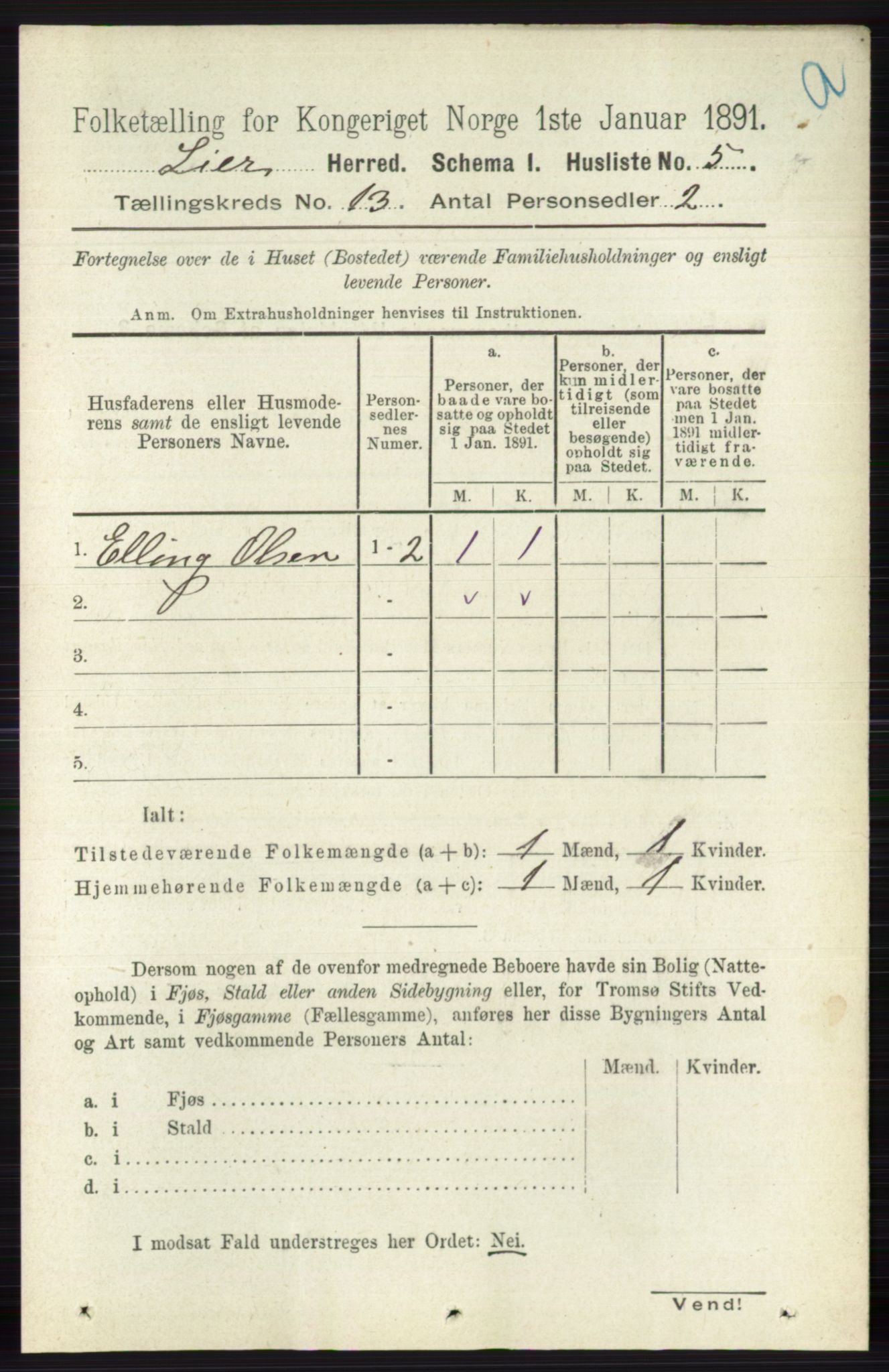 RA, 1891 census for 0626 Lier, 1891, p. 7835