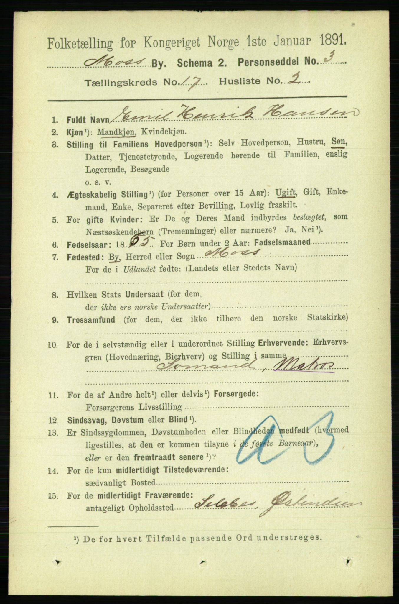 RA, 1891 census for 0104 Moss, 1891, p. 7907