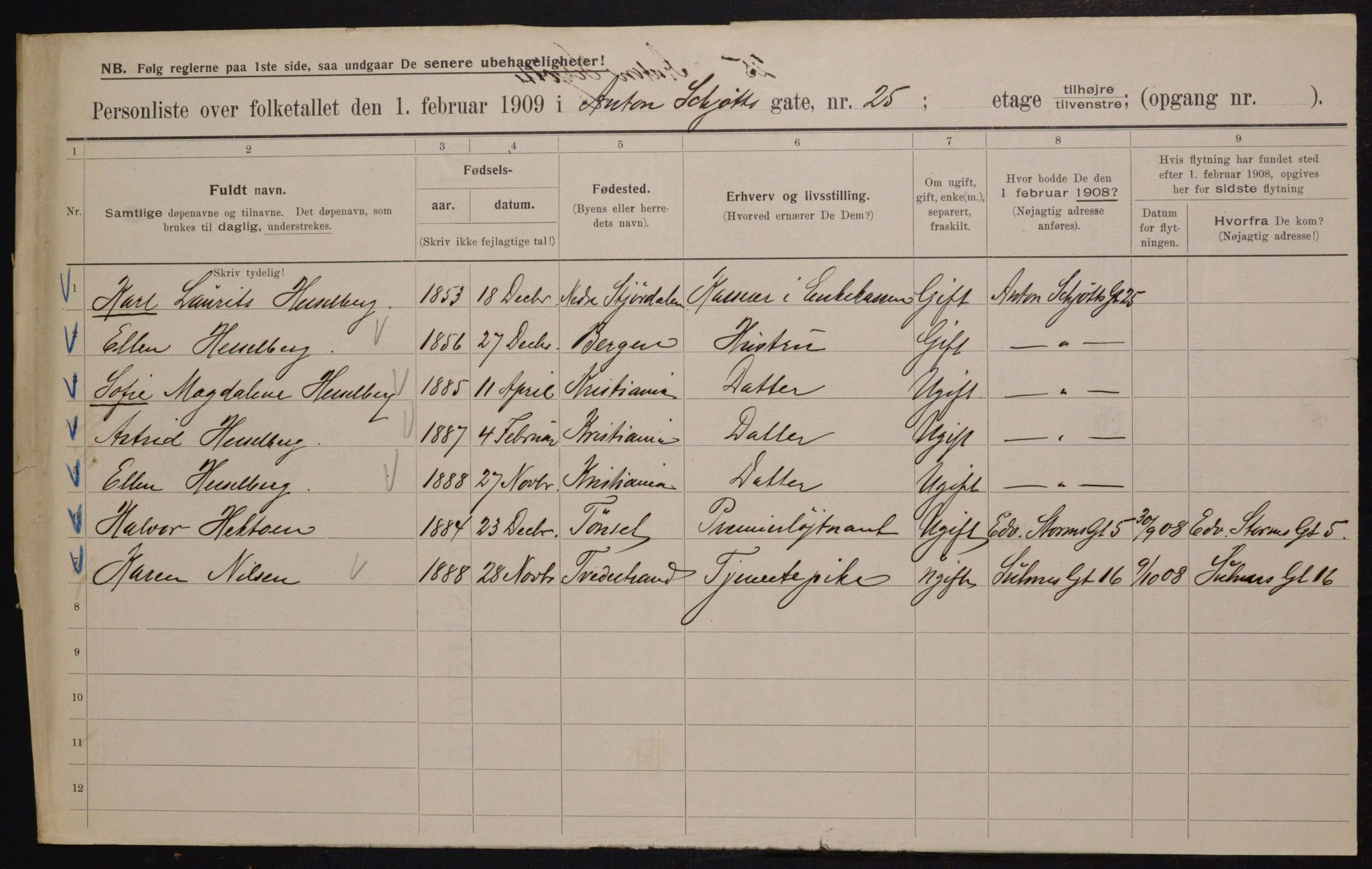 OBA, Municipal Census 1909 for Kristiania, 1909, p. 1349