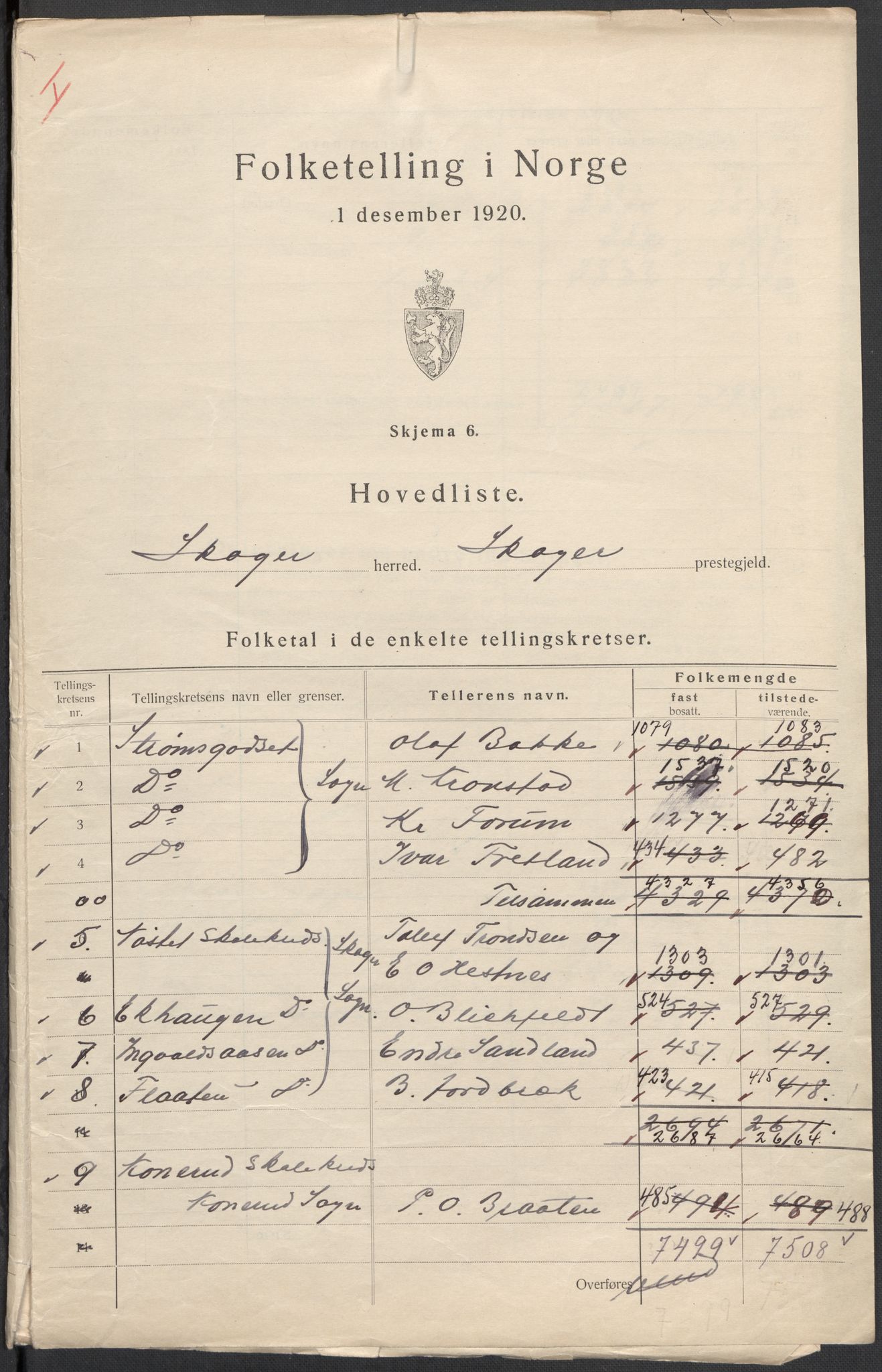 SAKO, 1920 census for Skoger, 1920, p. 6