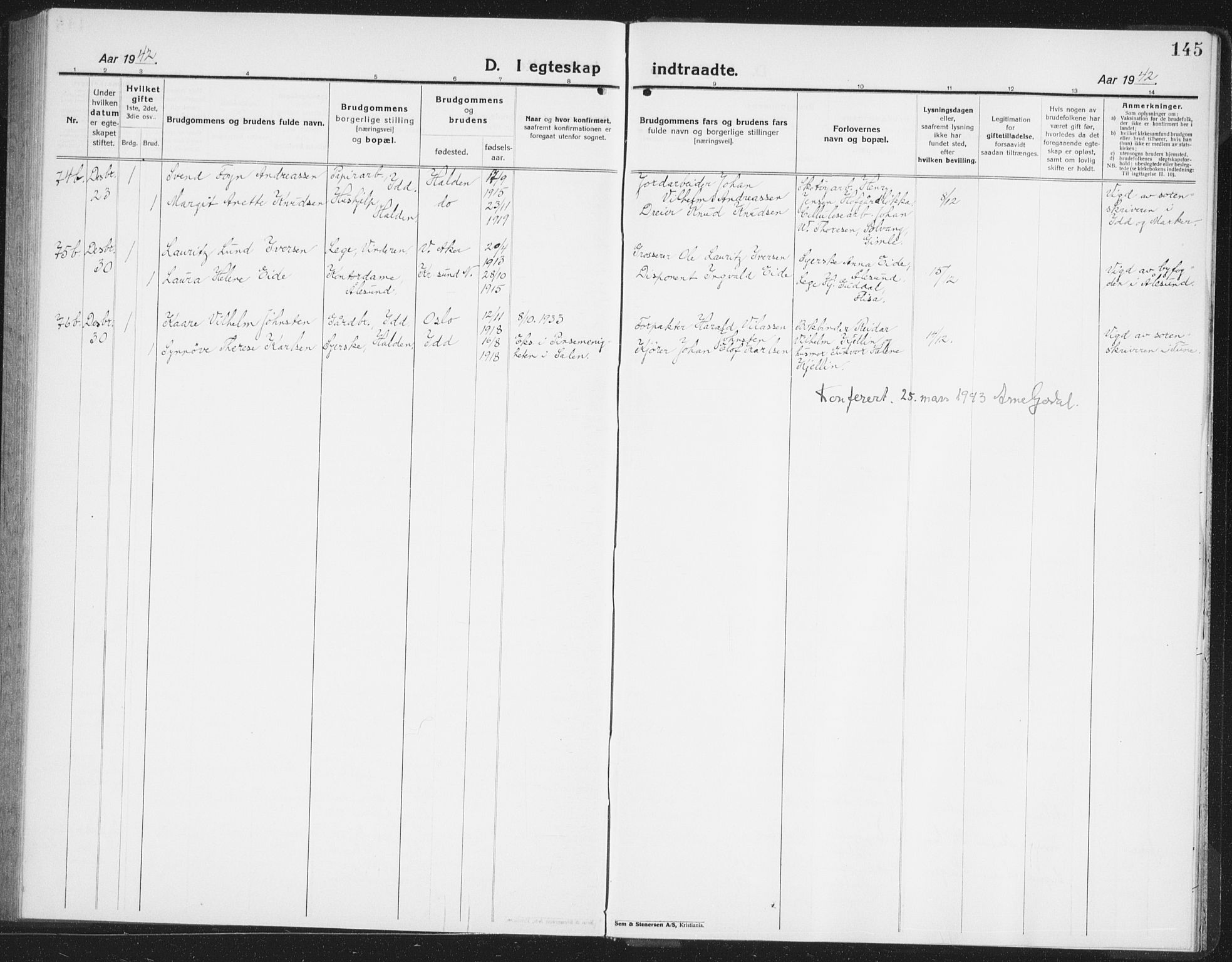 Halden prestekontor Kirkebøker, SAO/A-10909/G/Ga/L0014: Parish register (copy) no. 14, 1925-1943, p. 145