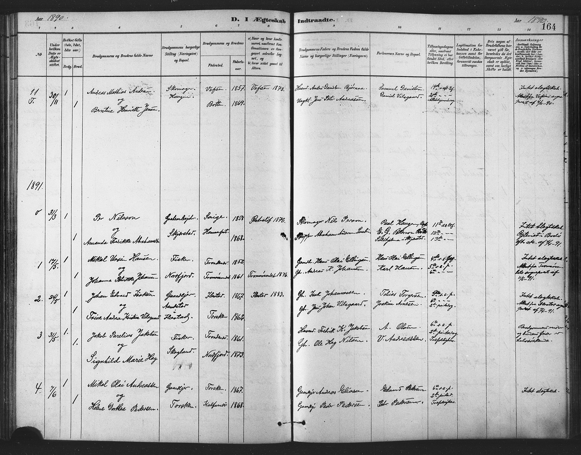 Berg sokneprestkontor, SATØ/S-1318/G/Ga/Gaa/L0004kirke: Parish register (official) no. 4, 1880-1894, p. 164