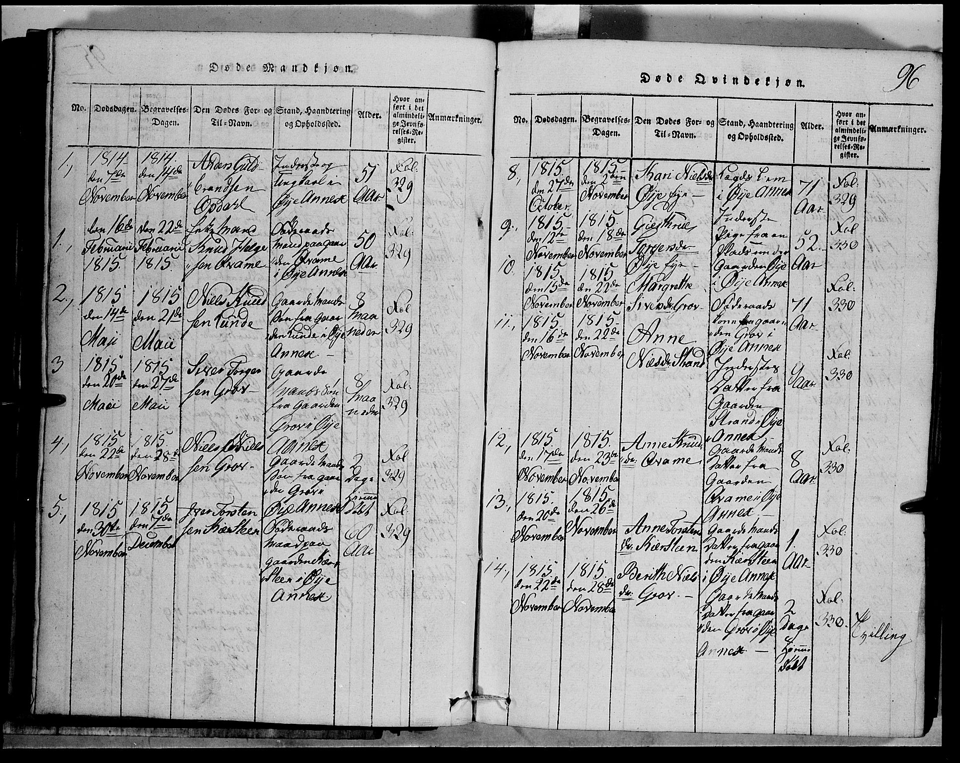 Vang prestekontor, Valdres, SAH/PREST-140/H/Hb/L0001: Parish register (copy) no. 1, 1814-1820, p. 96