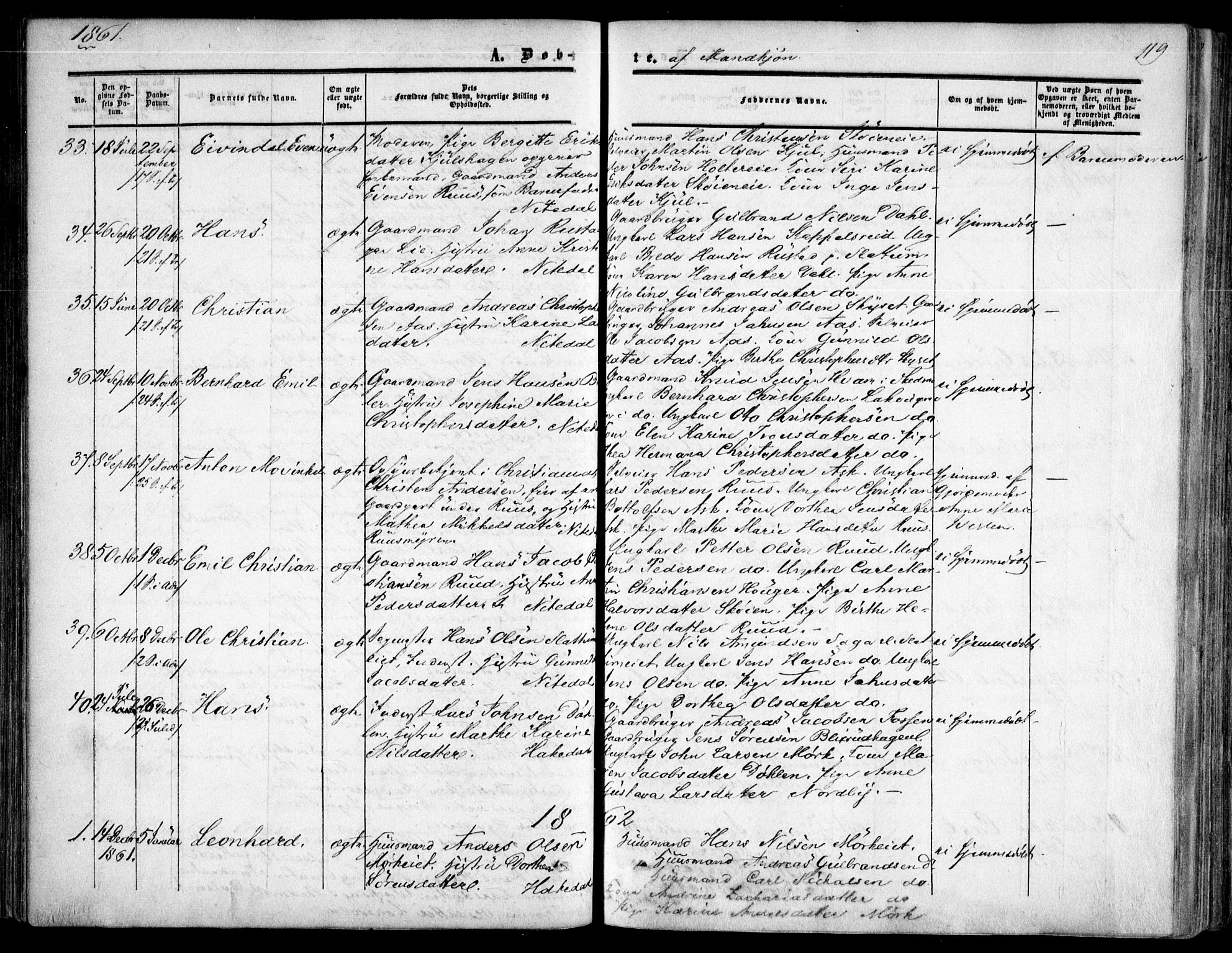 Nittedal prestekontor Kirkebøker, SAO/A-10365a/F/Fa/L0005: Parish register (official) no. I 5, 1850-1862, p. 119
