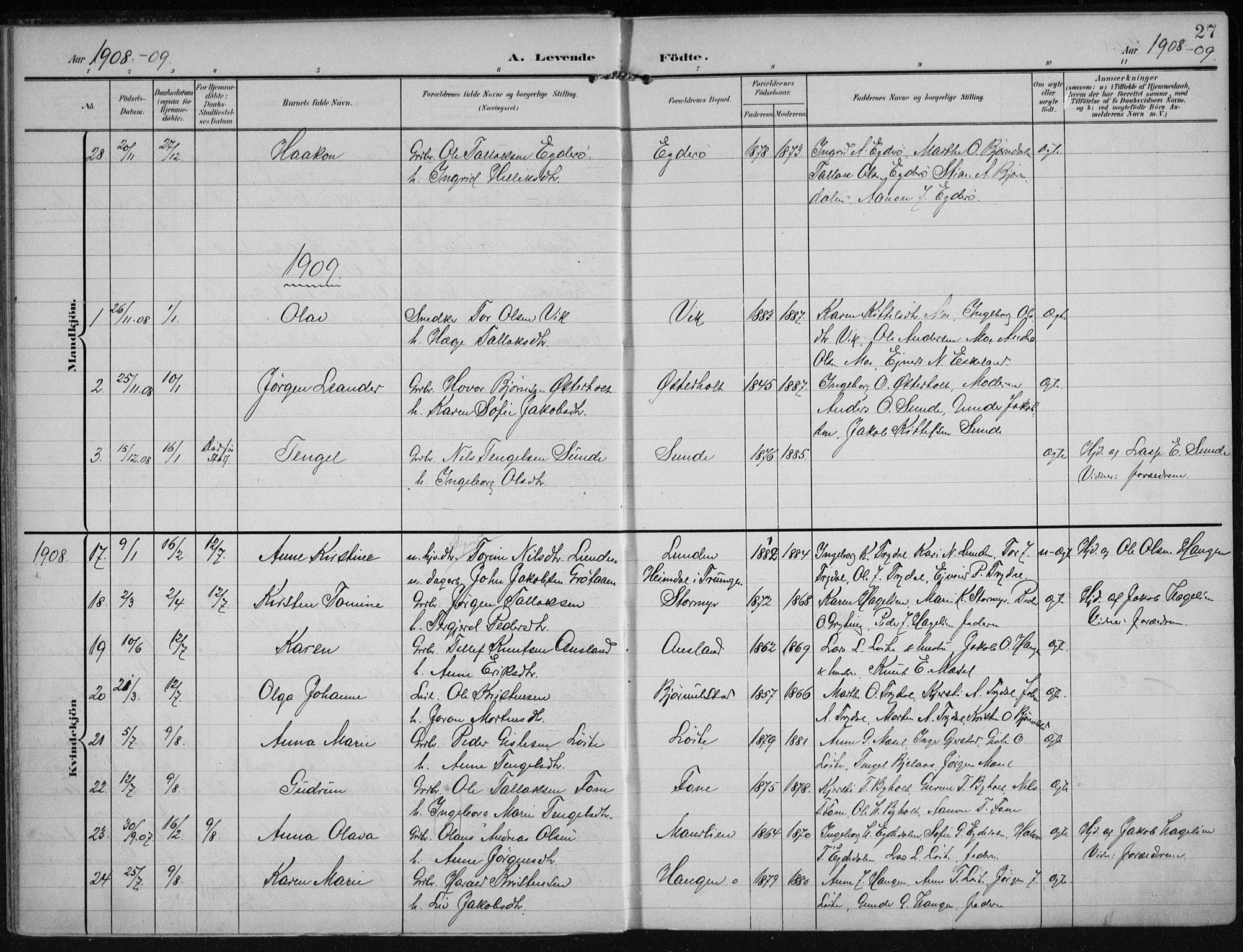 Gjerstad sokneprestkontor, AV/SAK-1111-0014/F/Fa/Faa/L0011: Parish register (official) no. A 11, 1903-1914, p. 27