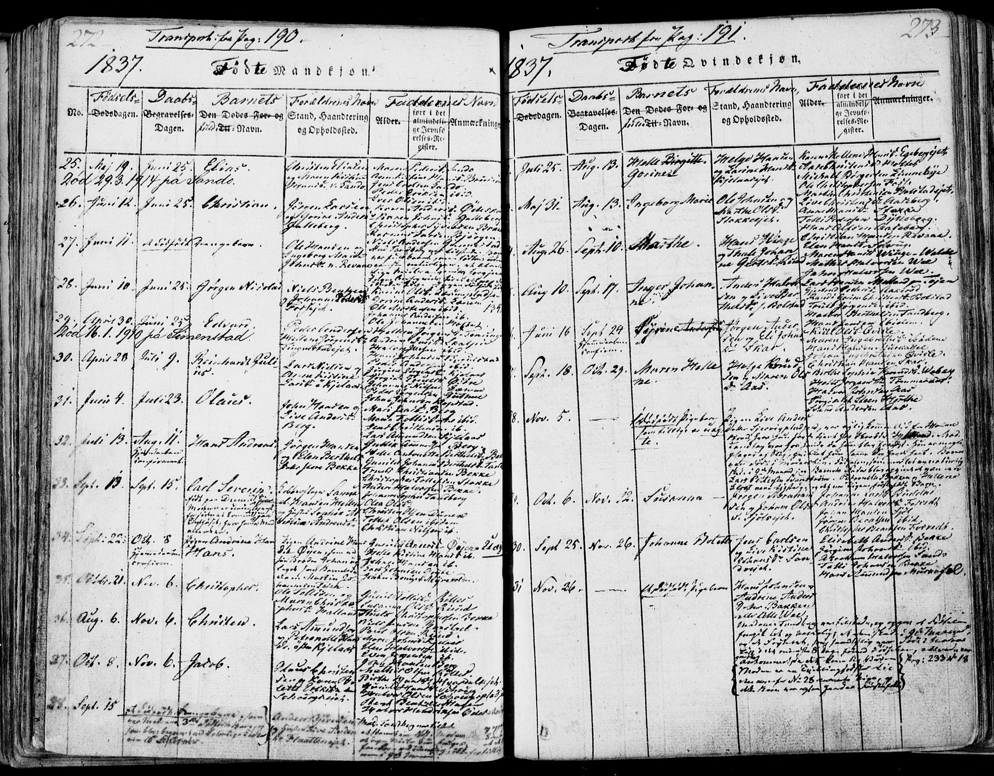 Sande Kirkebøker, SAKO/A-53/F/Fa/L0003: Parish register (official) no. 3, 1814-1847, p. 272-273