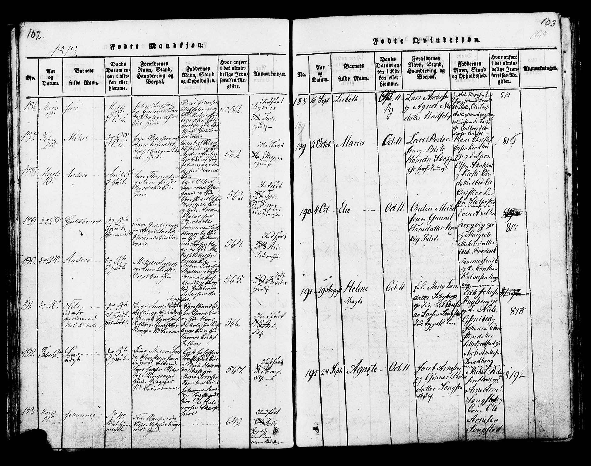 Ringsaker prestekontor, AV/SAH-PREST-014/K/Ka/L0005: Parish register (official) no. 5, 1814-1826, p. 102-103