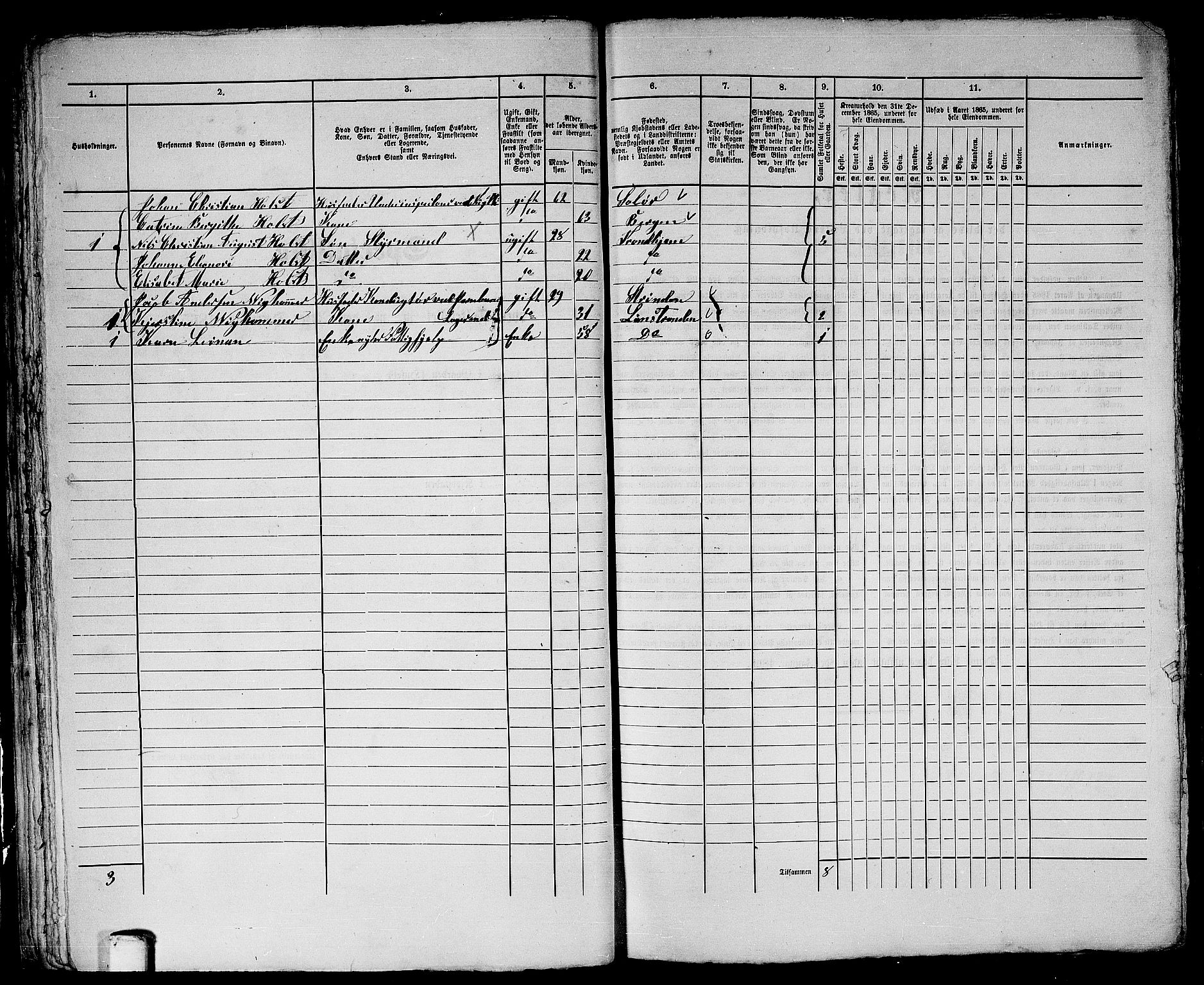 RA, 1865 census for Trondheim, 1865, p. 1596