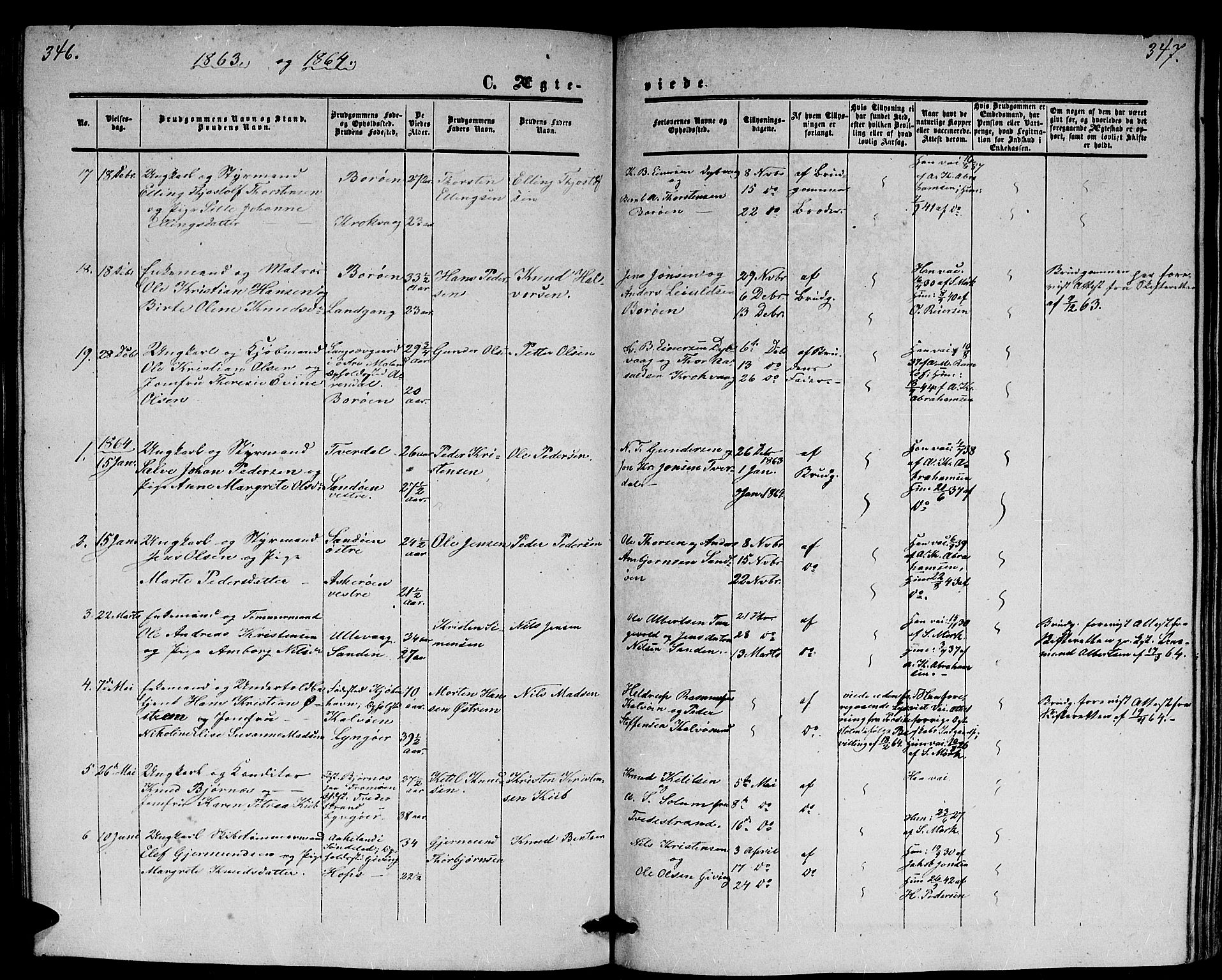 Dypvåg sokneprestkontor, SAK/1111-0007/F/Fb/Fba/L0011: Parish register (copy) no. B 11, 1857-1872, p. 346-347