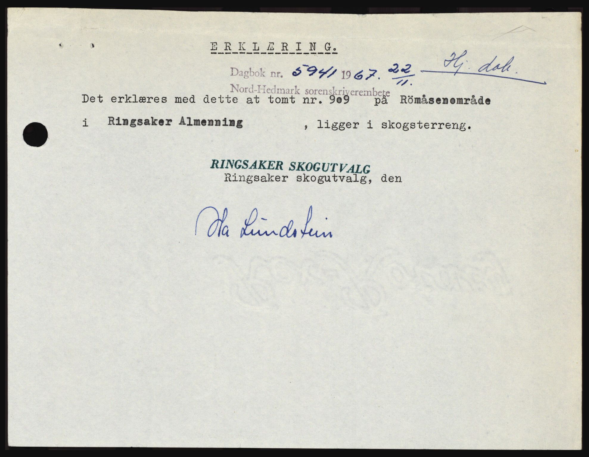 Nord-Hedmark sorenskriveri, SAH/TING-012/H/Hc/L0027: Mortgage book no. 27, 1967-1968, Diary no: : 5941/1967