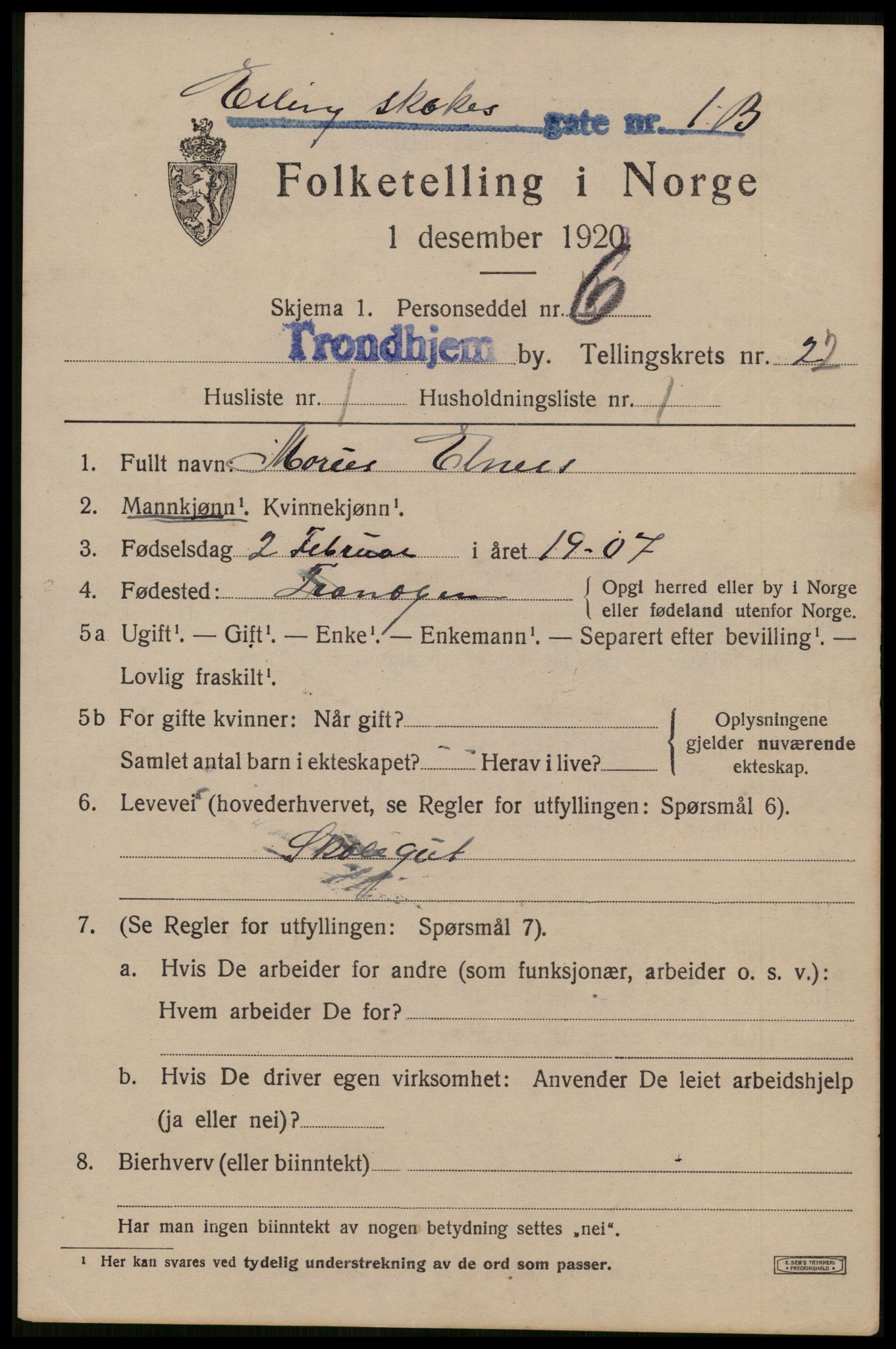 SAT, 1920 census for Trondheim, 1920, p. 62410