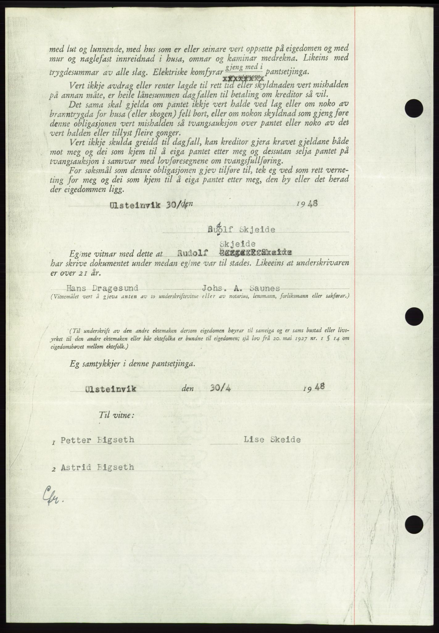 Søre Sunnmøre sorenskriveri, AV/SAT-A-4122/1/2/2C/L0116: Mortgage book no. 4B, 1948-1949, Diary no: : 1655/1948