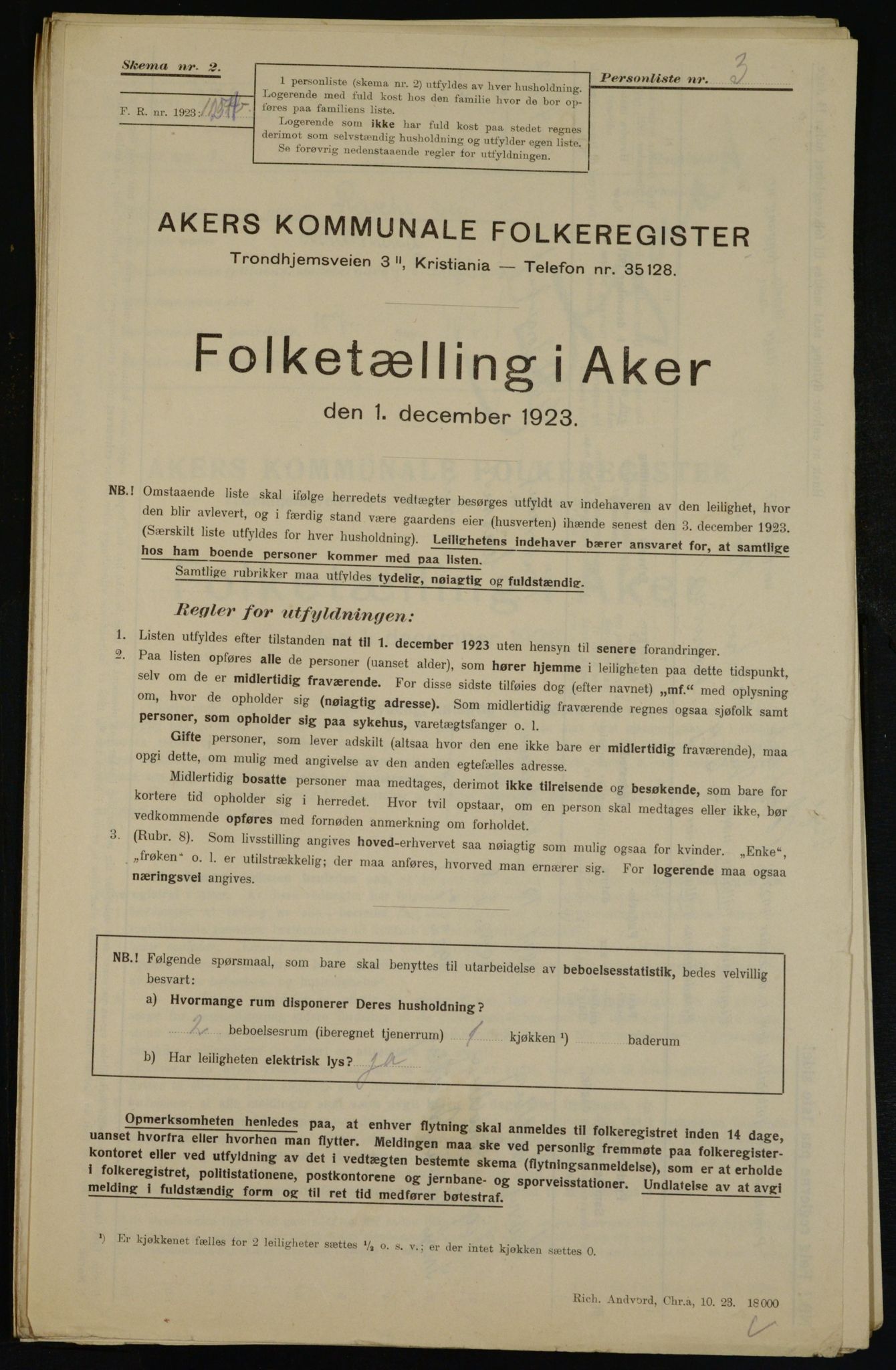 , Municipal Census 1923 for Aker, 1923, p. 43981