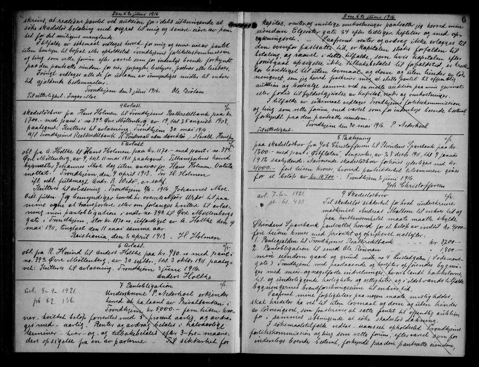 Trondheim byfogd, AV/SAT-A-0003/1/2/2C/L0057: Mortgage book no. 56, 1916-1917, p. 6