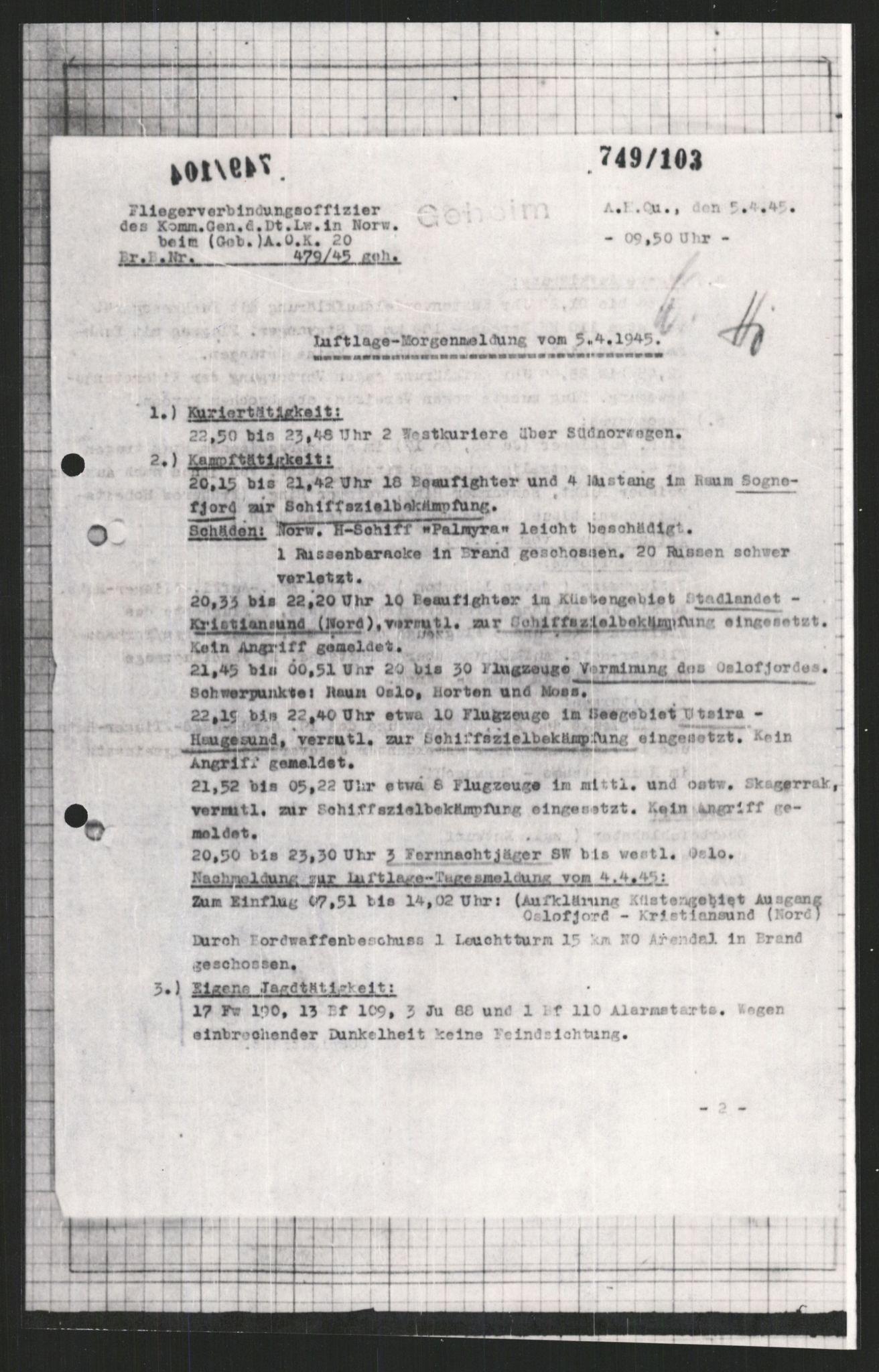 Forsvarets Overkommando. 2 kontor. Arkiv 11.4. Spredte tyske arkivsaker, AV/RA-RAFA-7031/D/Dar/Dara/L0009: Krigsdagbøker for 20. Gebirgs-Armee-Oberkommando (AOK 20), 1940-1945, p. 66