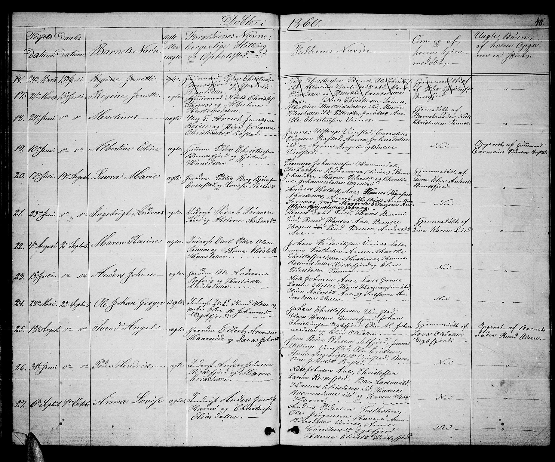 Ministerialprotokoller, klokkerbøker og fødselsregistre - Nordland, SAT/A-1459/886/L1224: Parish register (copy) no. 886C01, 1843-1873, p. 40