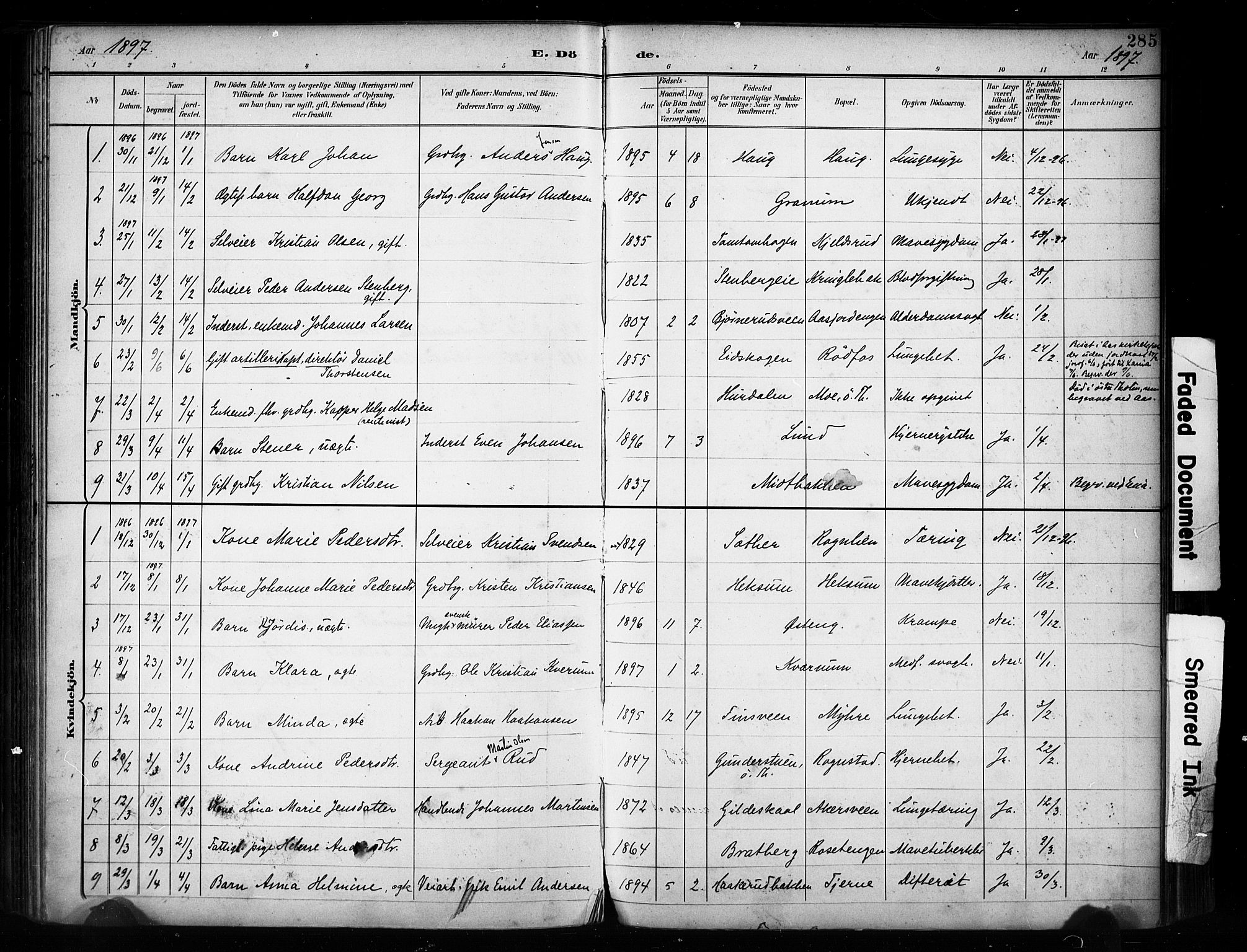 Vestre Toten prestekontor, AV/SAH-PREST-108/H/Ha/Haa/L0011: Parish register (official) no. 11, 1895-1906, p. 285