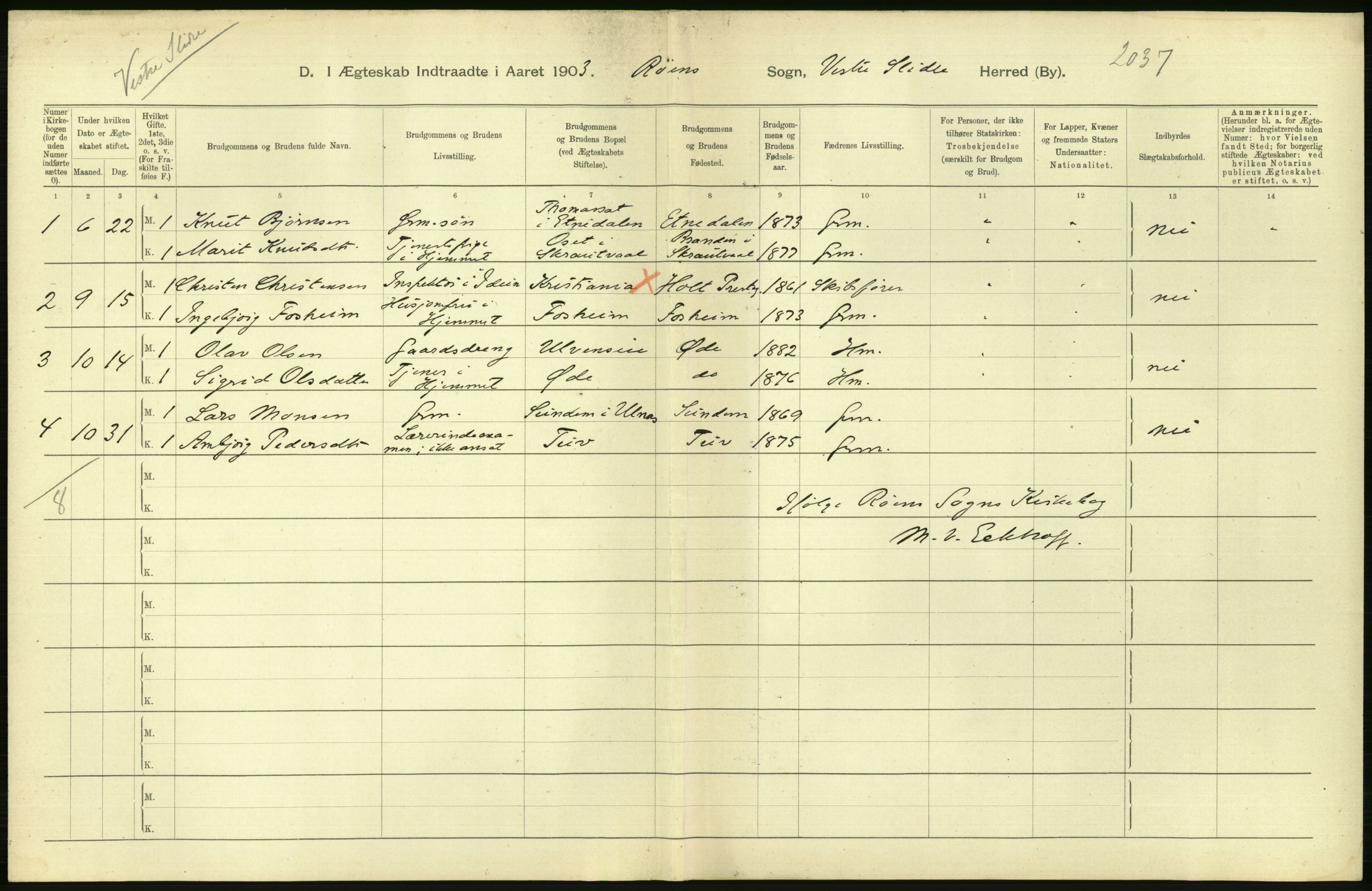 Statistisk sentralbyrå, Sosiodemografiske emner, Befolkning, AV/RA-S-2228/D/Df/Dfa/Dfaa/L0006: Kristians amt: Fødte, gifte, døde, 1903, p. 436