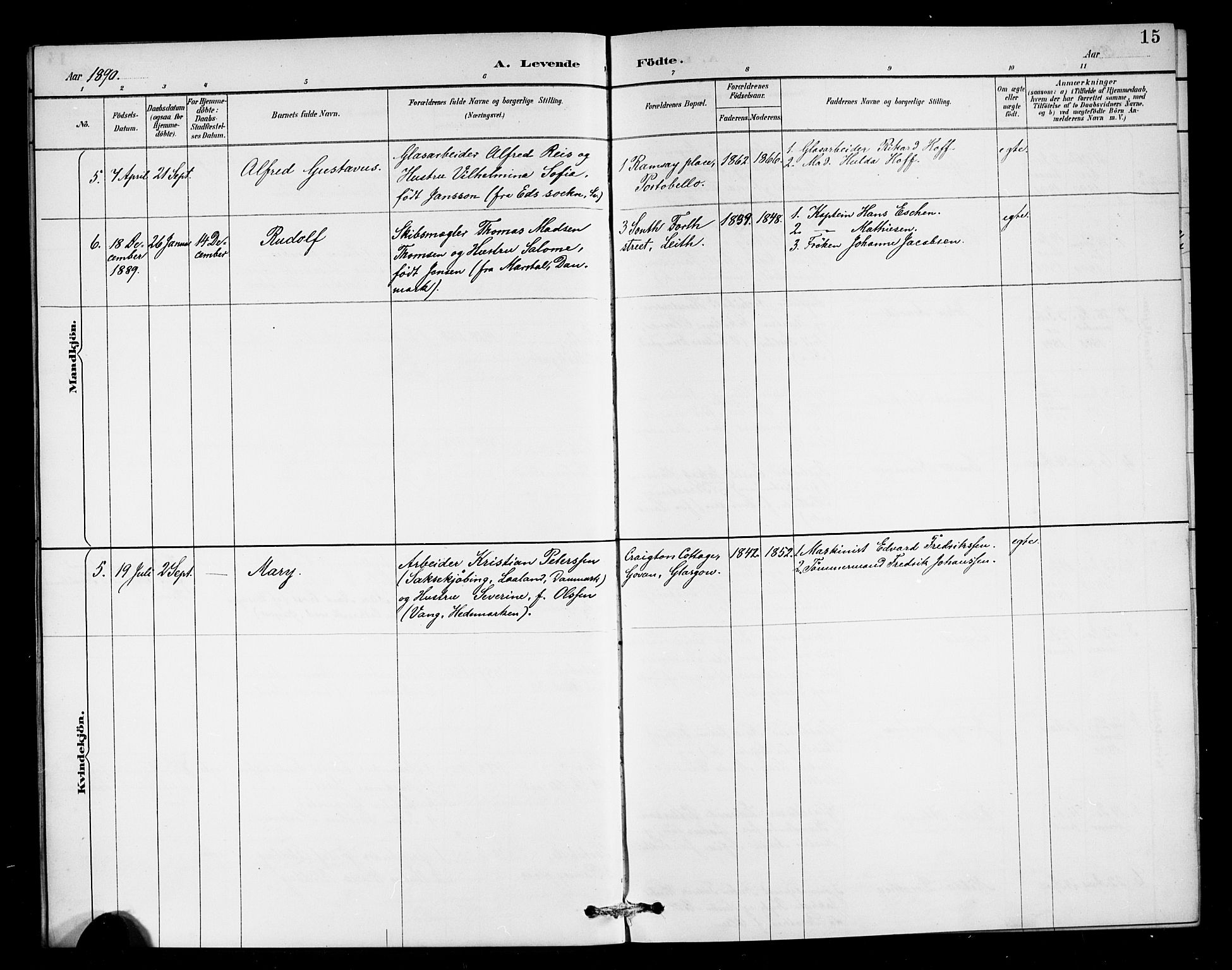 Den norske sjømannsmisjon i utlandet/Skotske havner (Leith, Glasgow), SAB/SAB/PA-0100/H/Ha/Haa/L0003: Parish register (official) no. A 3, 1887-1898, p. 15