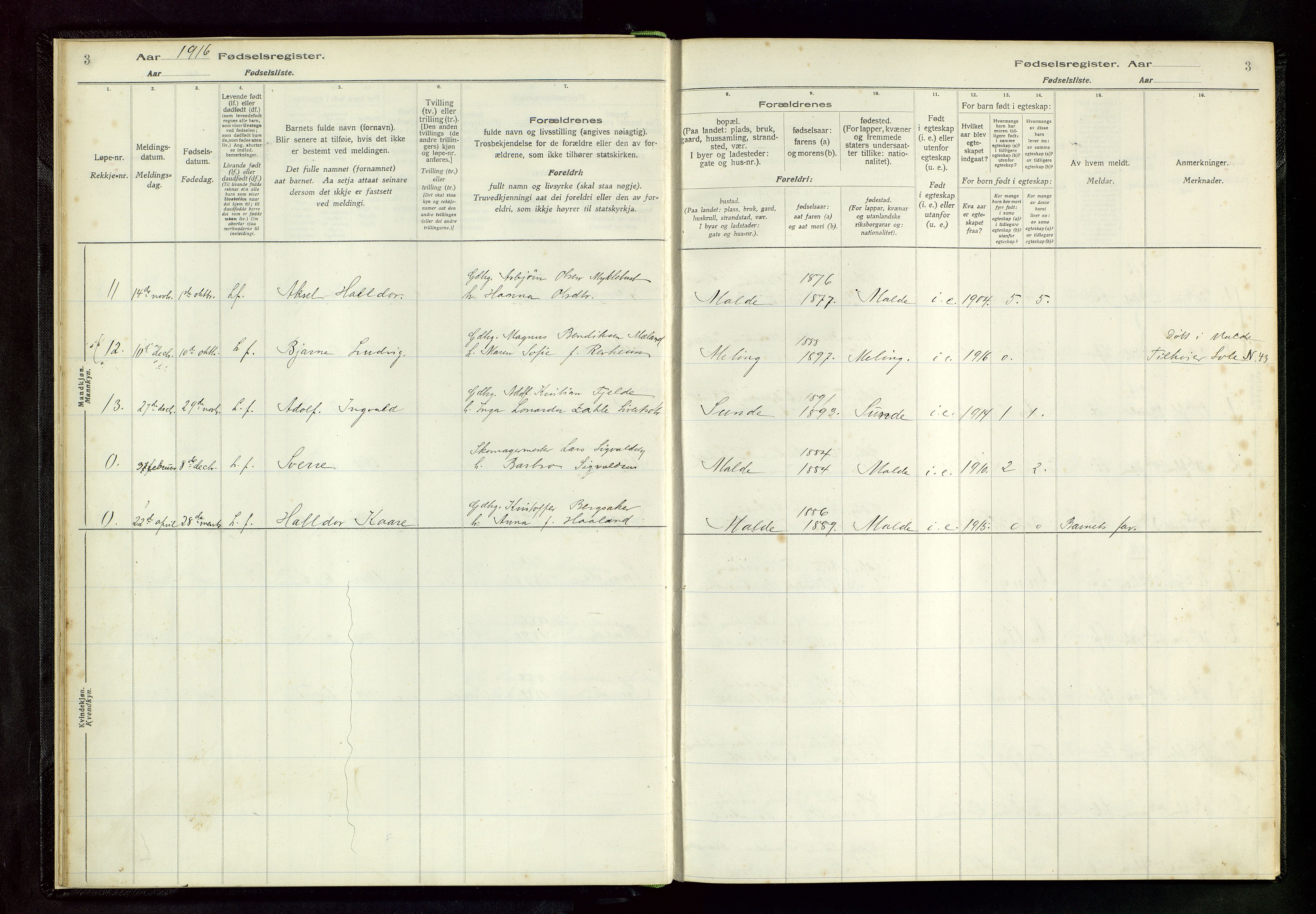 Håland sokneprestkontor, AV/SAST-A-101802/002/A/L0005: Birth register no. 5, 1916-1957, p. 3