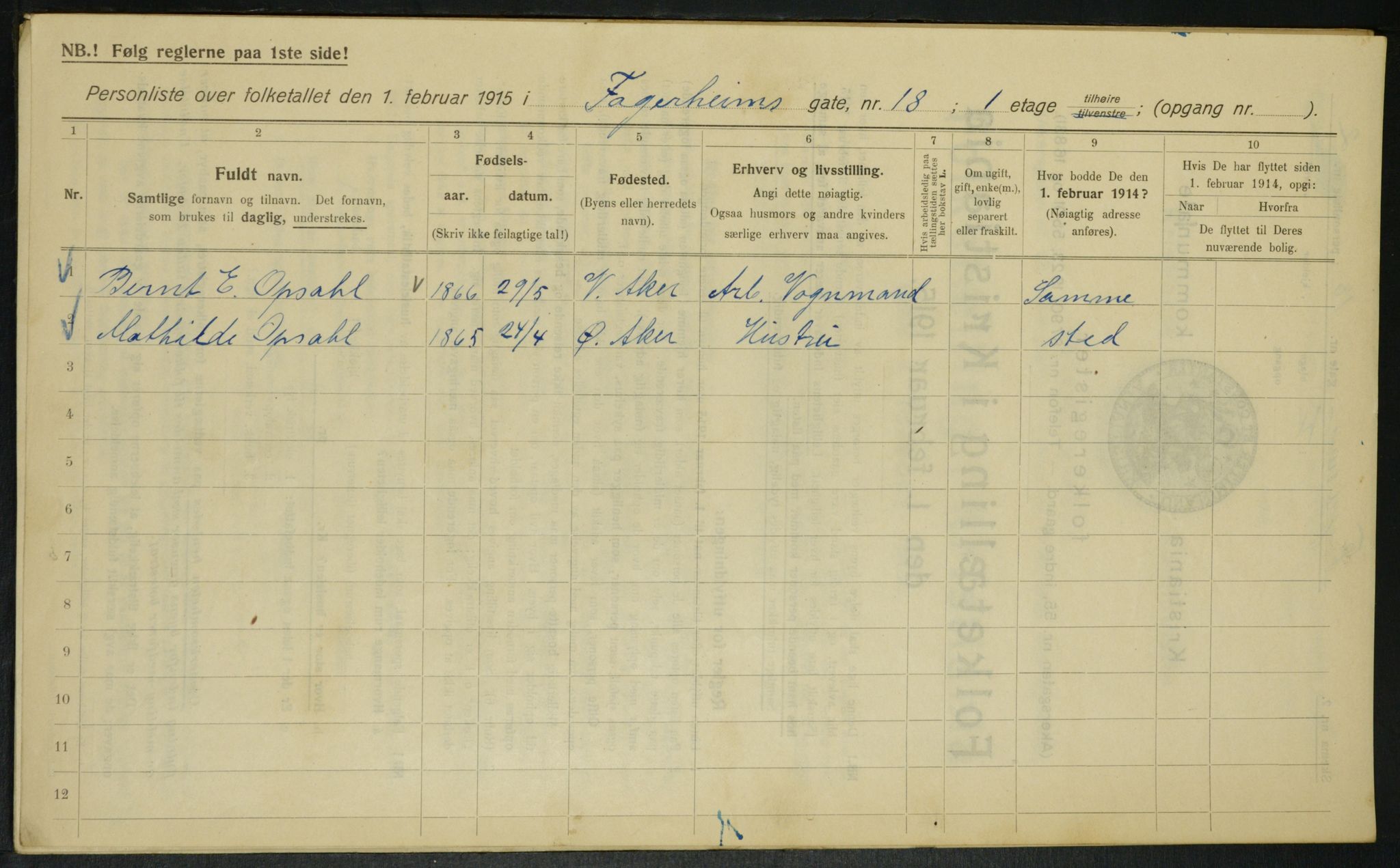 OBA, Municipal Census 1915 for Kristiania, 1915, p. 22722