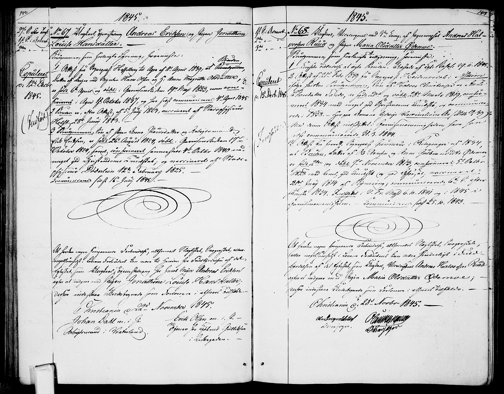 Garnisonsmenigheten Kirkebøker, AV/SAO-A-10846/H/Ha/L0005: Banns register no. I 5, 1844-1856, p. 142-143