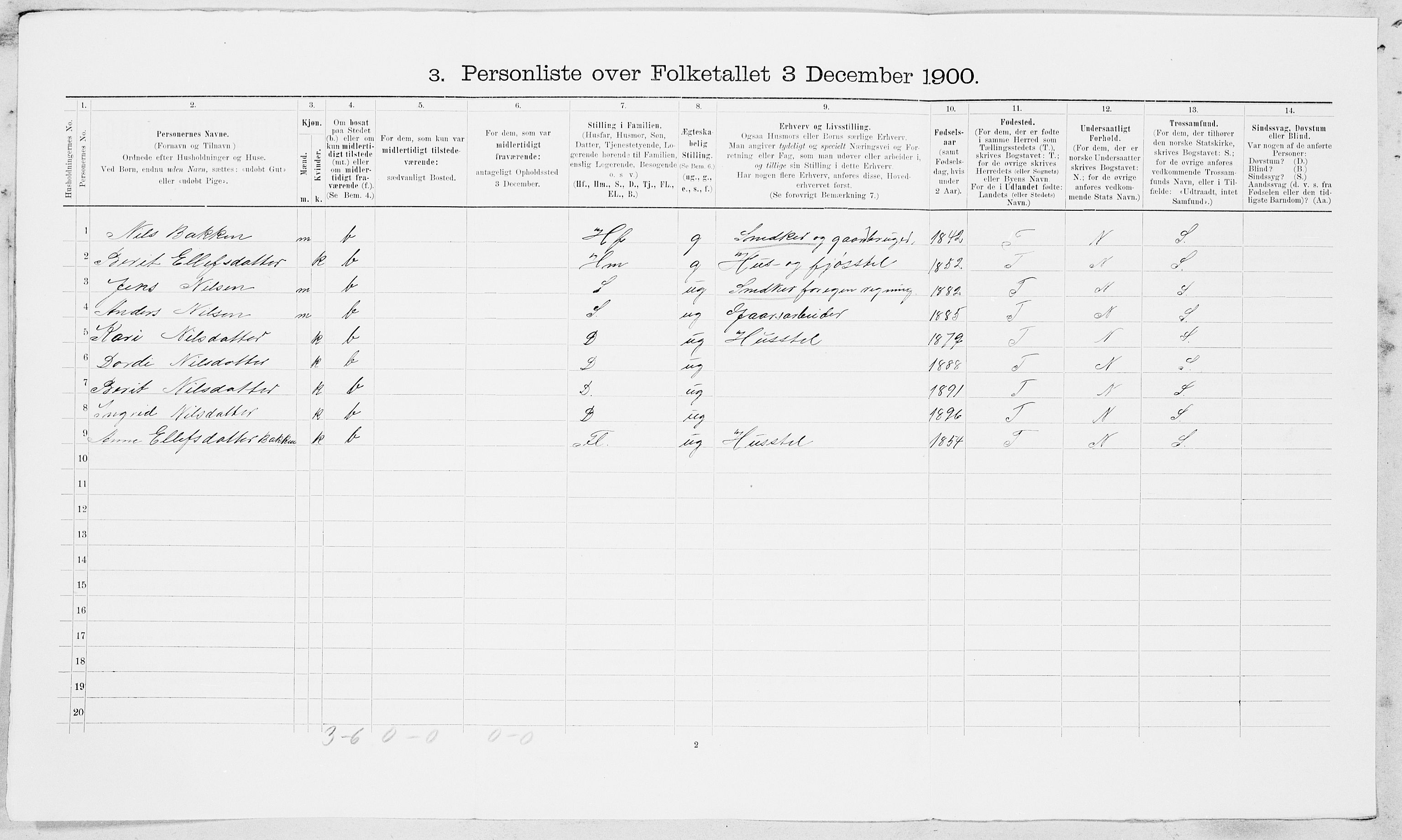 SAT, 1900 census for Budal, 1900, p. 15