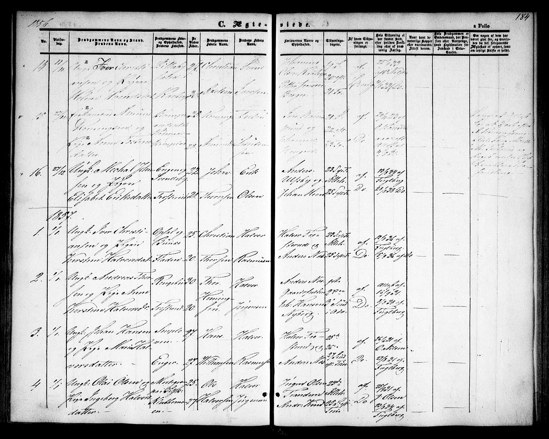 Rødenes prestekontor Kirkebøker, AV/SAO-A-2005/F/Fa/L0006: Parish register (official) no. I 6, 1850-1859, p. 184