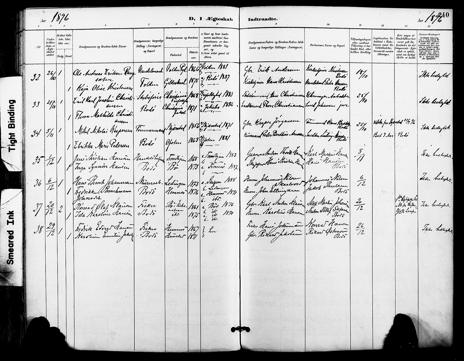 Ministerialprotokoller, klokkerbøker og fødselsregistre - Nordland, AV/SAT-A-1459/801/L0010: Parish register (official) no. 801A10, 1888-1899, p. 240