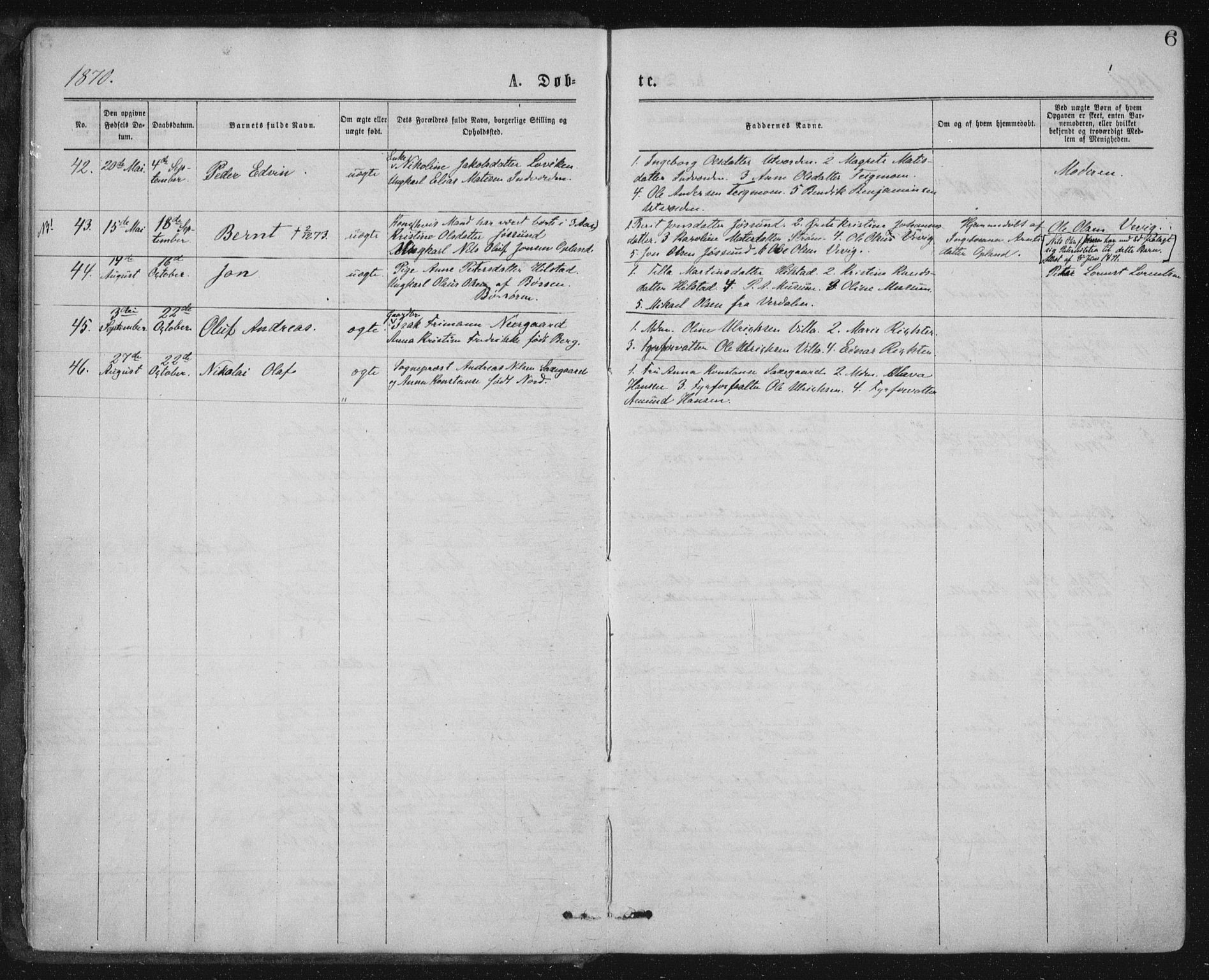 Ministerialprotokoller, klokkerbøker og fødselsregistre - Nord-Trøndelag, SAT/A-1458/771/L0596: Parish register (official) no. 771A03, 1870-1884, p. 6