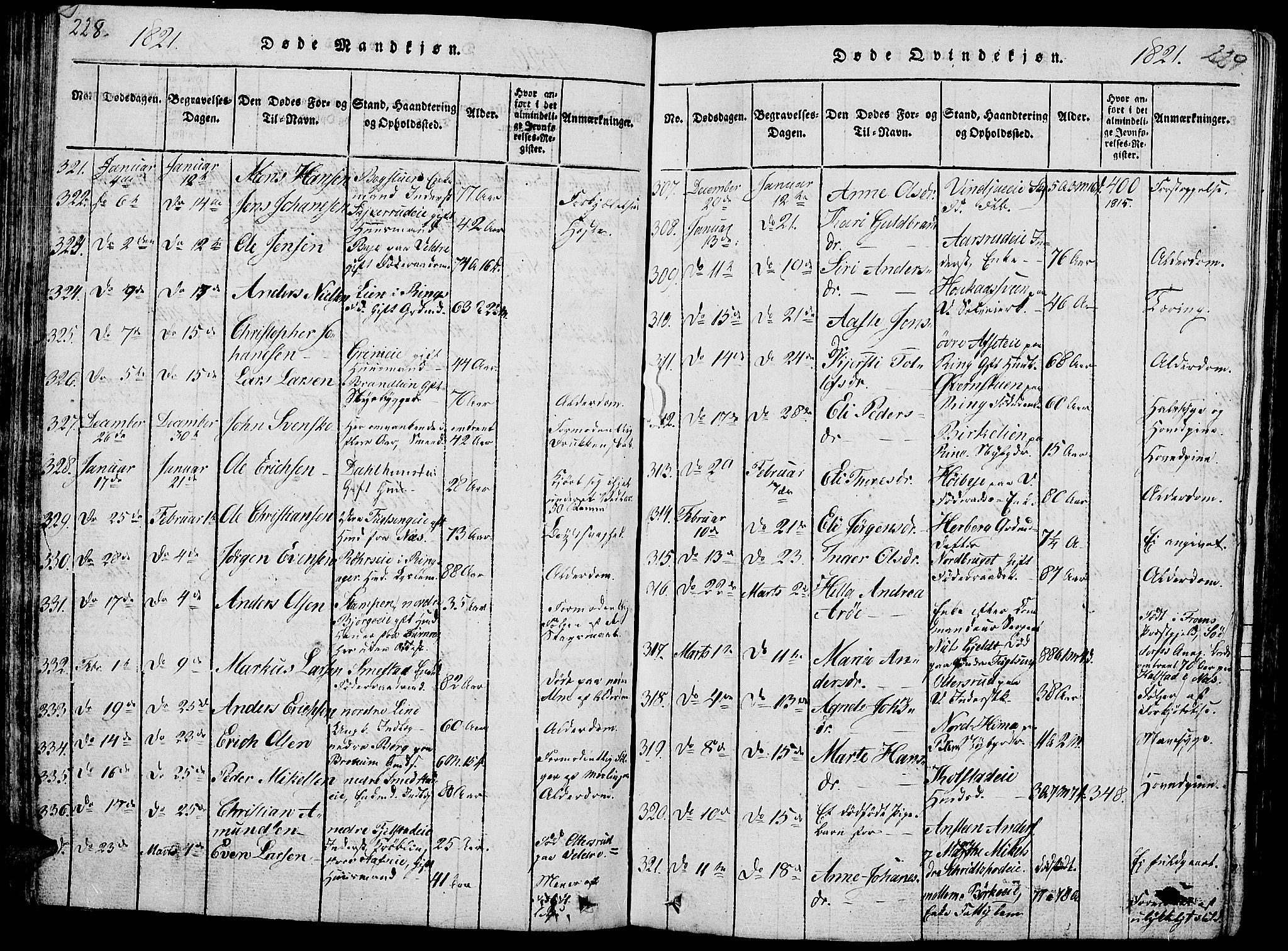 Ringsaker prestekontor, AV/SAH-PREST-014/L/La/L0001: Parish register (copy) no. 1, 1814-1826, p. 228-229