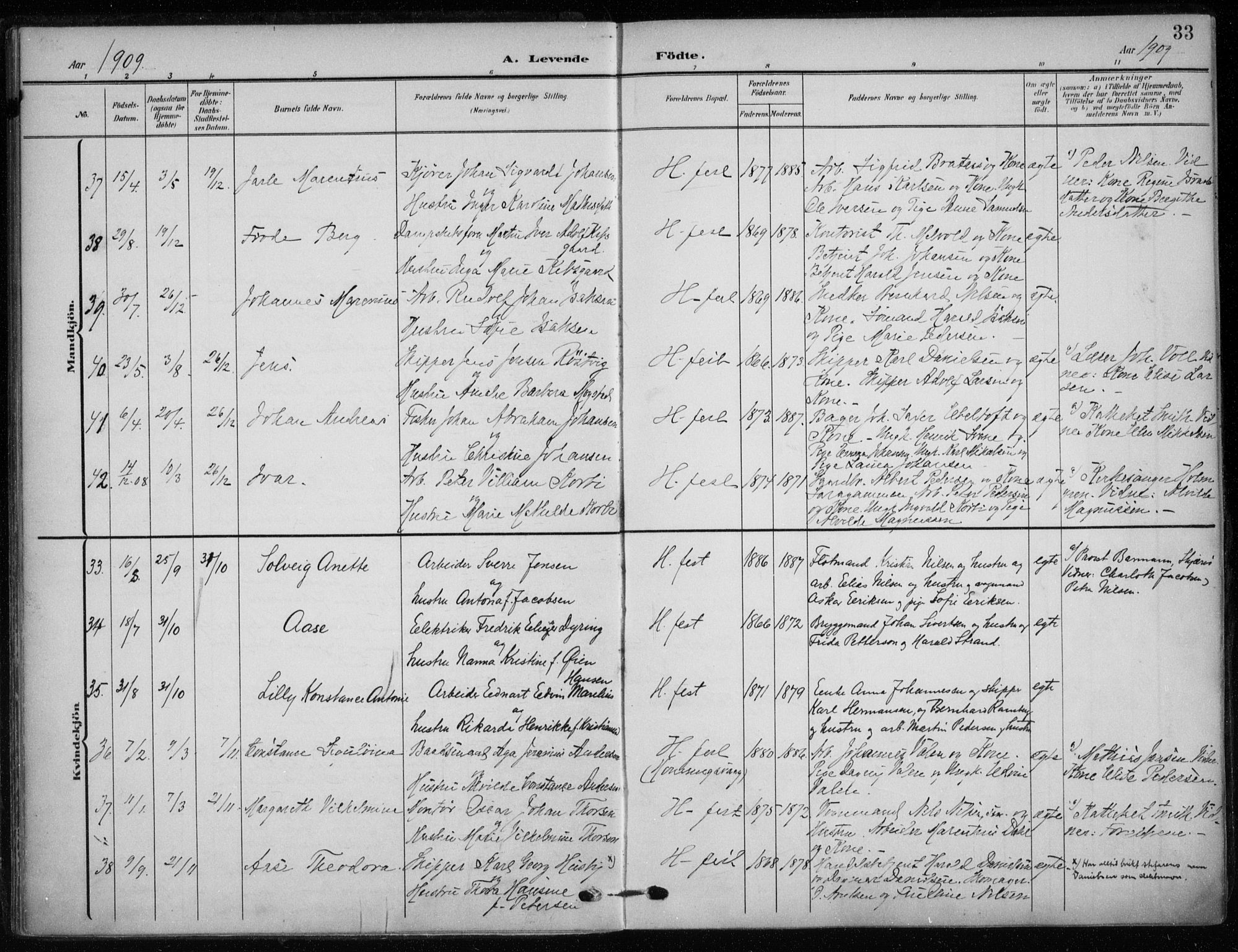 Hammerfest sokneprestkontor, SATØ/S-1347/H/Ha/L0014.kirke: Parish register (official) no. 14, 1906-1916, p. 33
