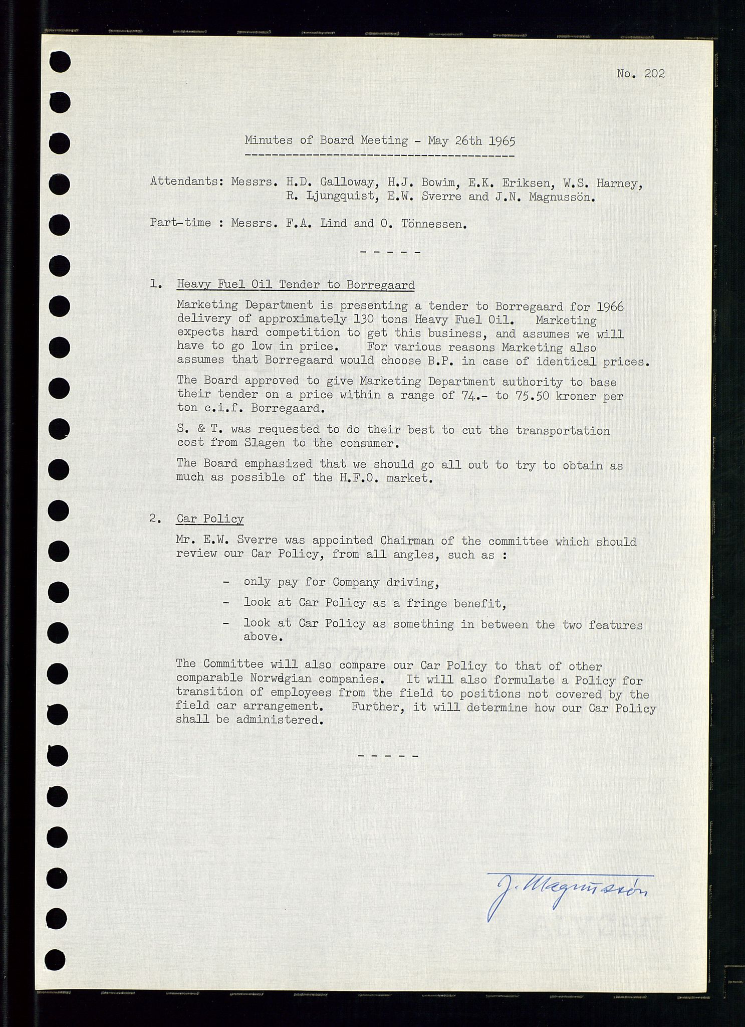 Pa 0982 - Esso Norge A/S, SAST/A-100448/A/Aa/L0002/0001: Den administrerende direksjon Board minutes (styrereferater) / Den administrerende direksjon Board minutes (styrereferater), 1965, p. 102