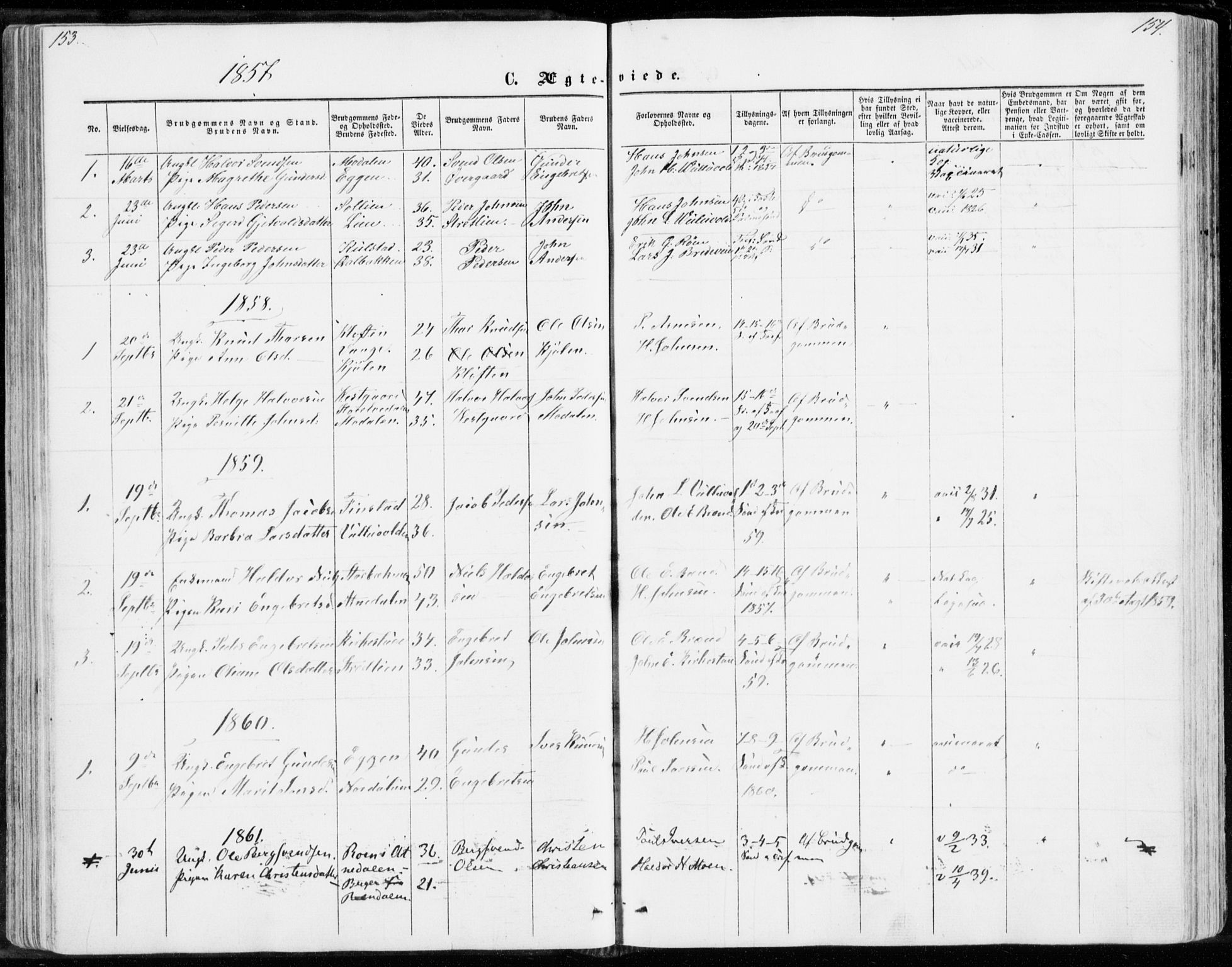 Sollia prestekontor, SAH/PREST-050/H/Ha/Haa/L0001: Parish register (official) no. 1, 1856-1885, p. 153-154