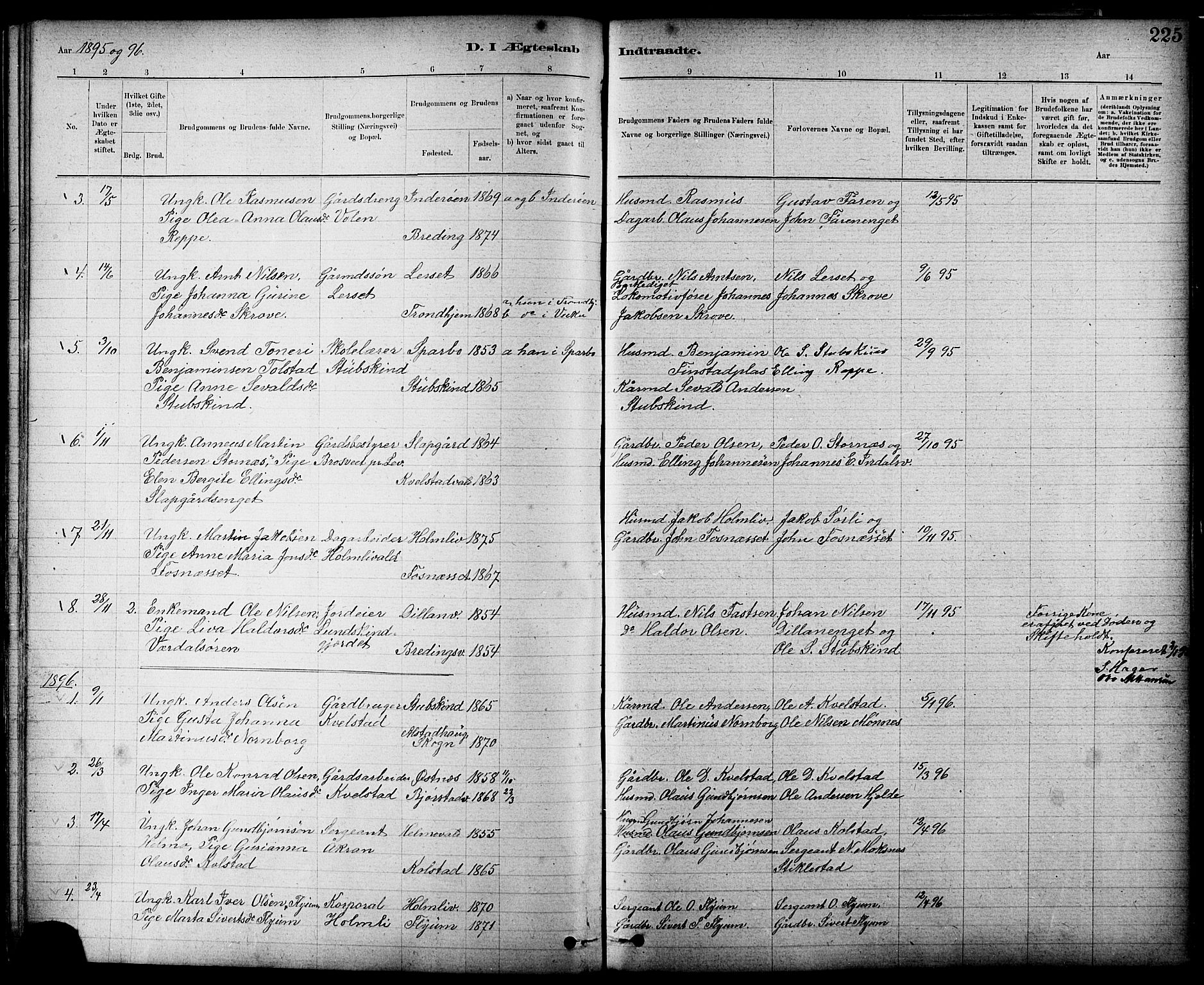 Ministerialprotokoller, klokkerbøker og fødselsregistre - Nord-Trøndelag, SAT/A-1458/724/L0267: Parish register (copy) no. 724C03, 1879-1898, p. 225