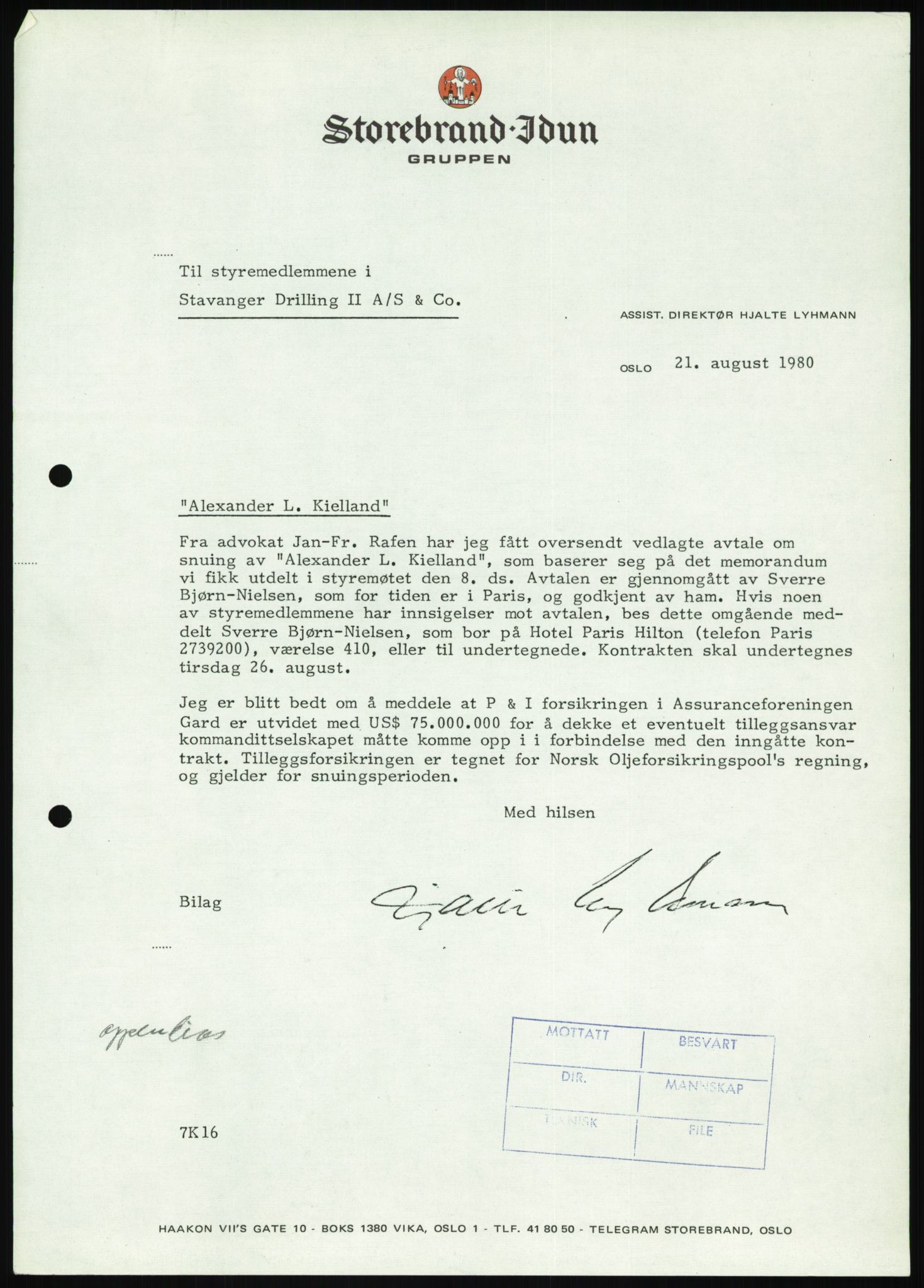 Pa 1503 - Stavanger Drilling AS, AV/SAST-A-101906/D/L0006: Korrespondanse og saksdokumenter, 1974-1984, p. 196