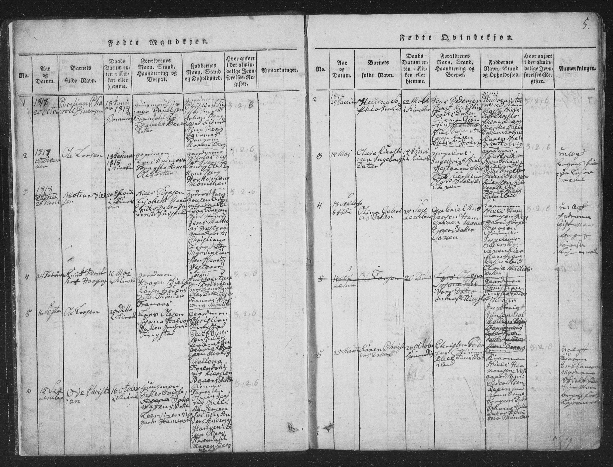 Ministerialprotokoller, klokkerbøker og fødselsregistre - Nord-Trøndelag, SAT/A-1458/773/L0613: Parish register (official) no. 773A04, 1815-1845, p. 5