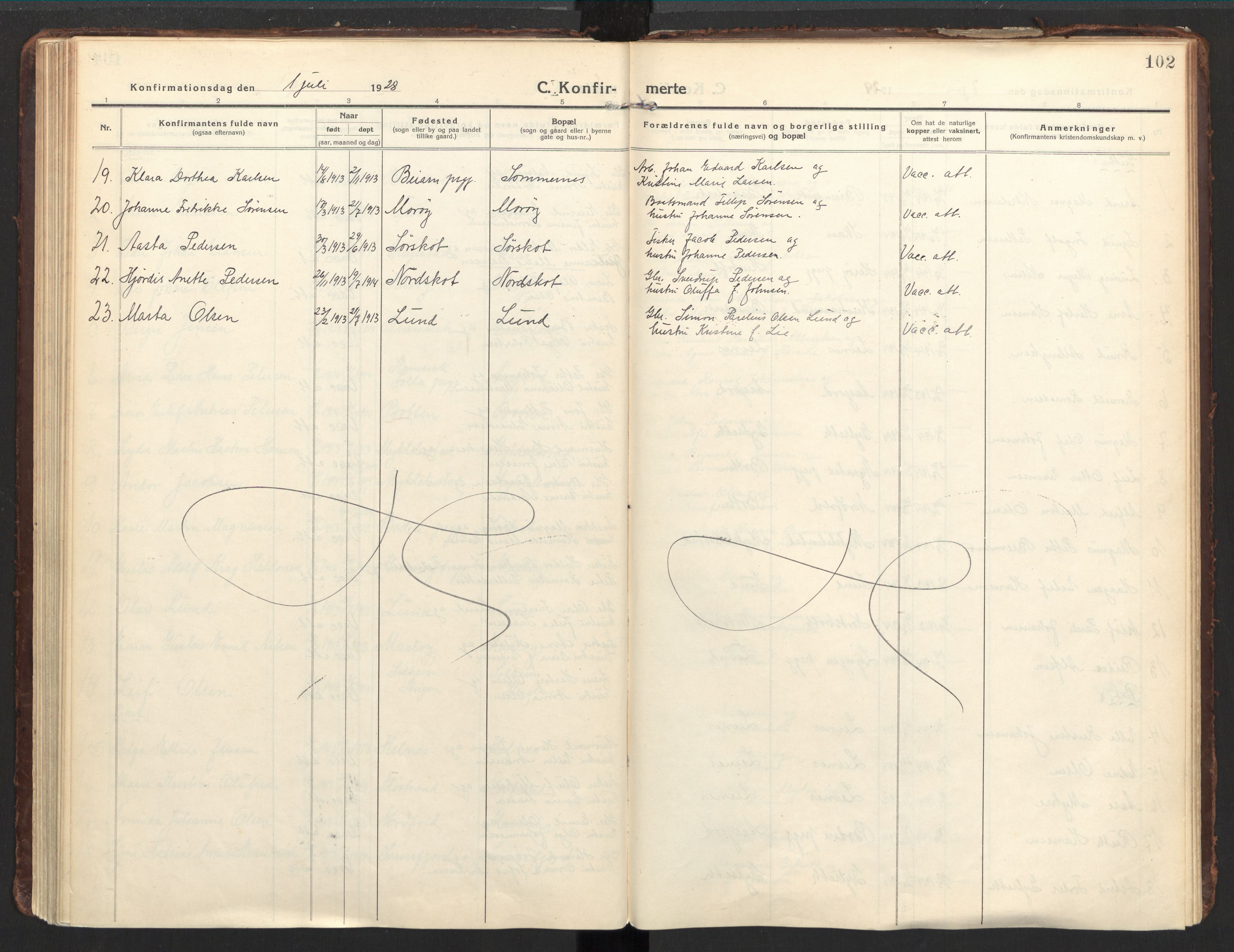 Ministerialprotokoller, klokkerbøker og fødselsregistre - Nordland, AV/SAT-A-1459/857/L0824: Parish register (official) no. 857A04, 1917-1943, p. 102