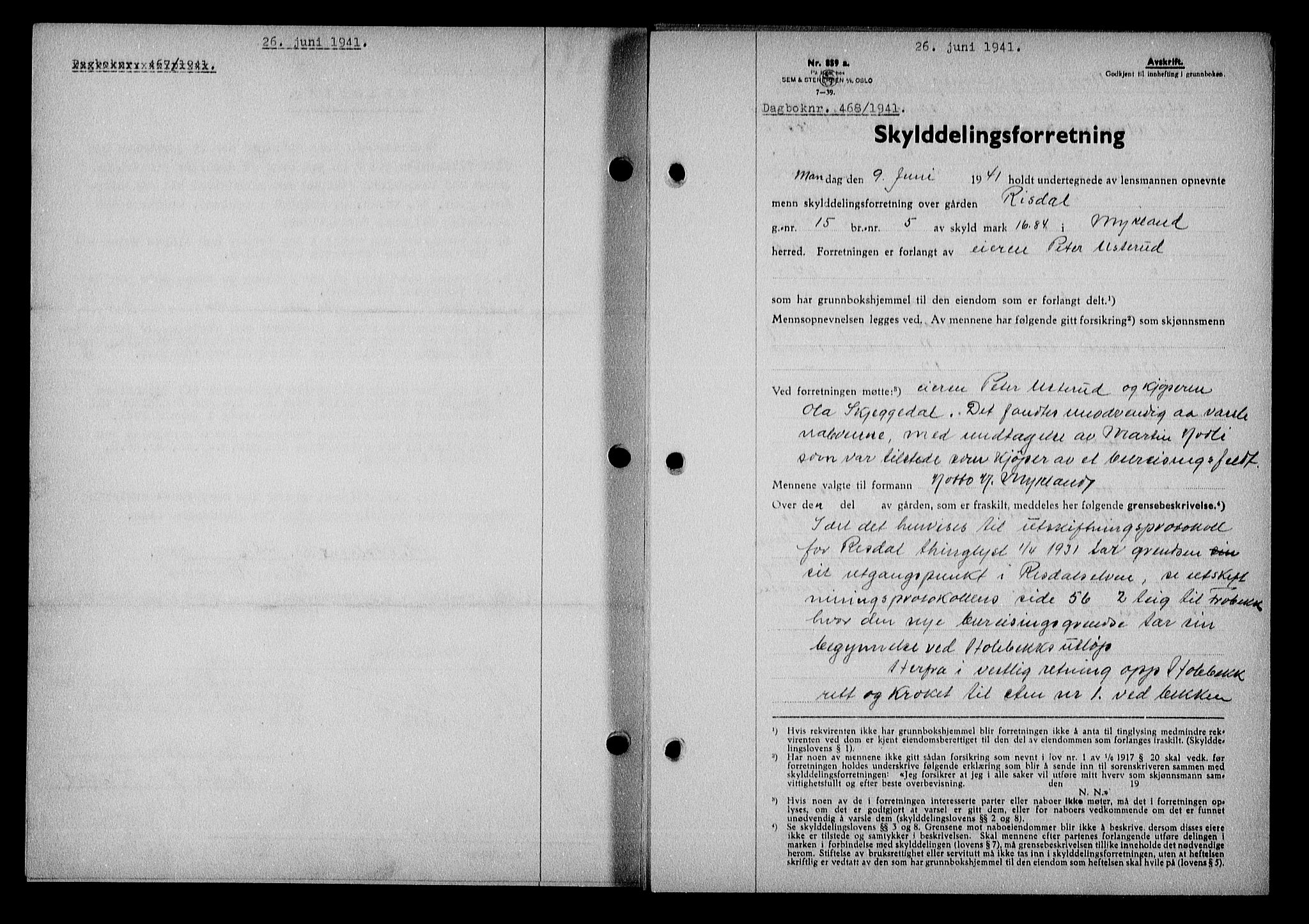 Nedenes sorenskriveri, AV/SAK-1221-0006/G/Gb/Gba/L0048: Mortgage book no. A-II, 1940-1941, Diary no: : 468/1941