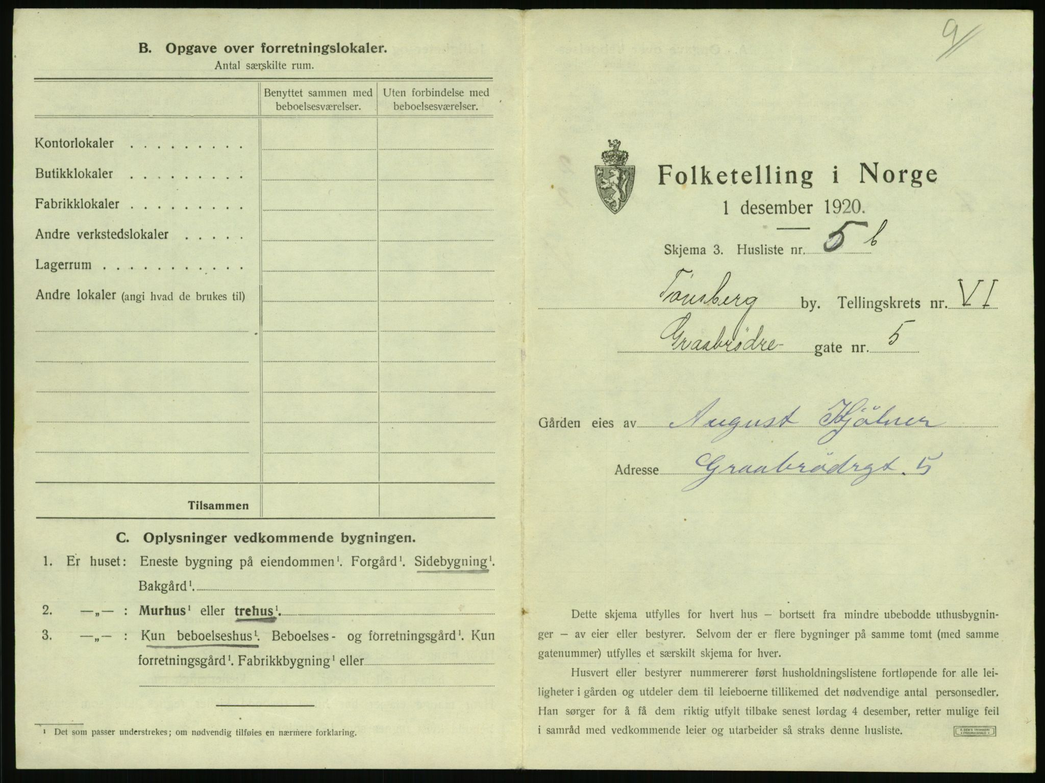 SAKO, 1920 census for Tønsberg, 1920, p. 609