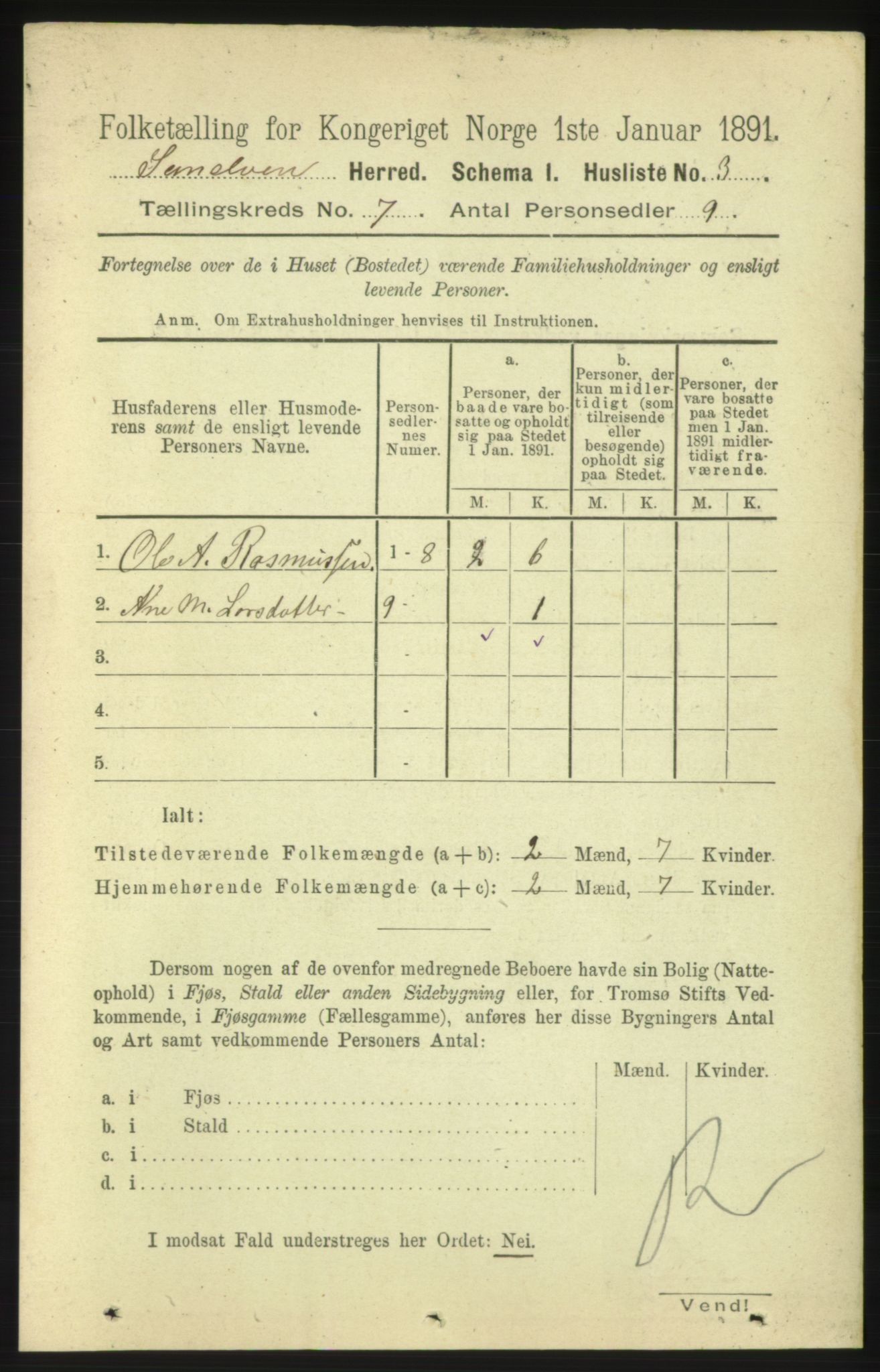 RA, 1891 census for 1523 Sunnylven, 1891, p. 1704