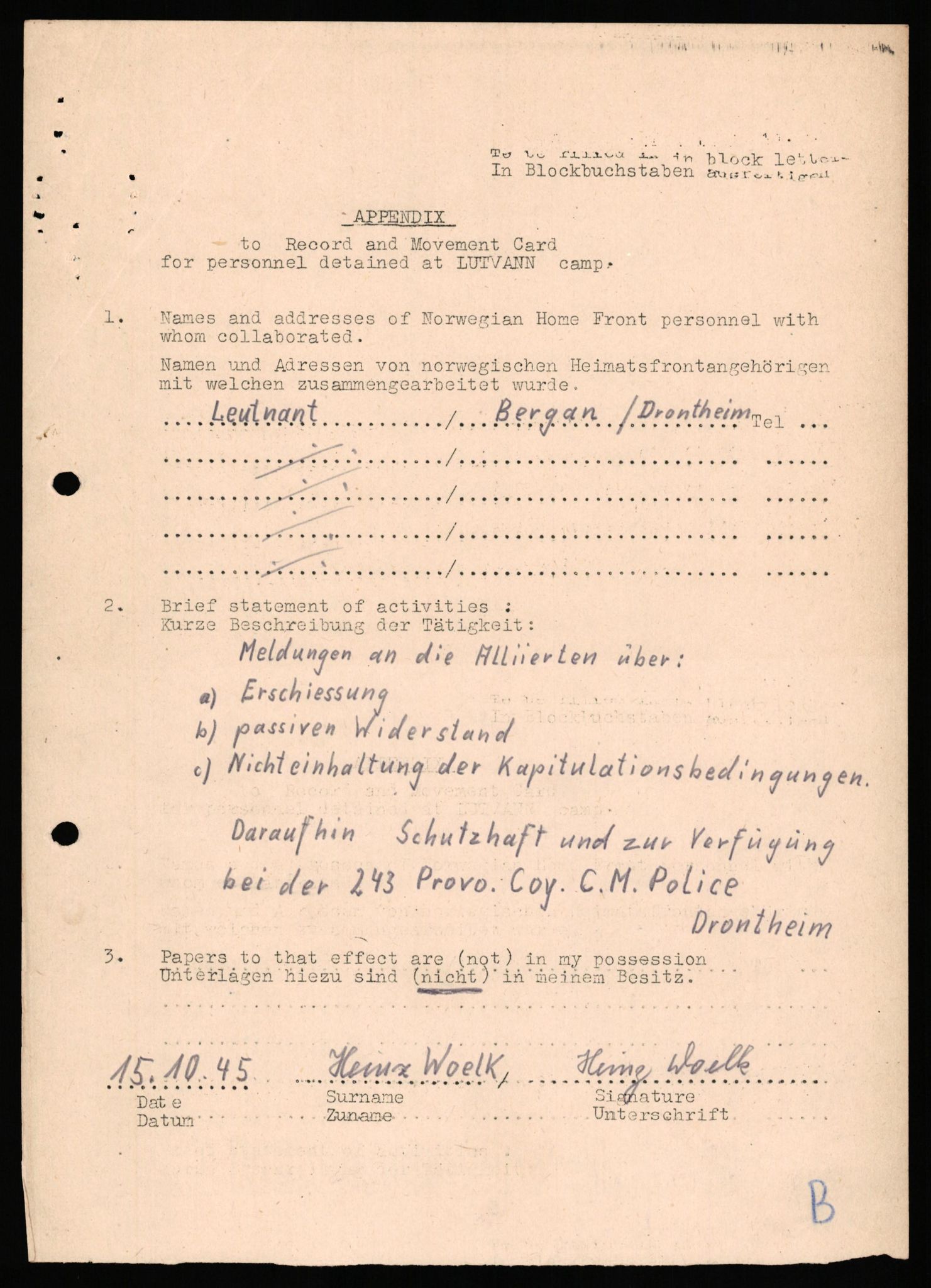 Forsvaret, Forsvarets overkommando II, AV/RA-RAFA-3915/D/Db/L0036: CI Questionaires. Tyske okkupasjonsstyrker i Norge. Tyskere., 1945-1946, p. 395