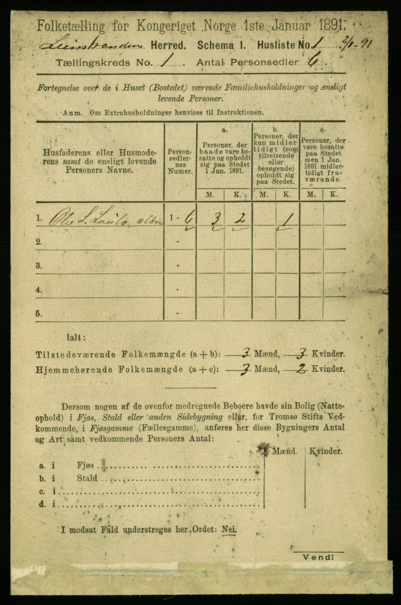 RA, 1891 census for 1654 Leinstrand, 1891, p. 13