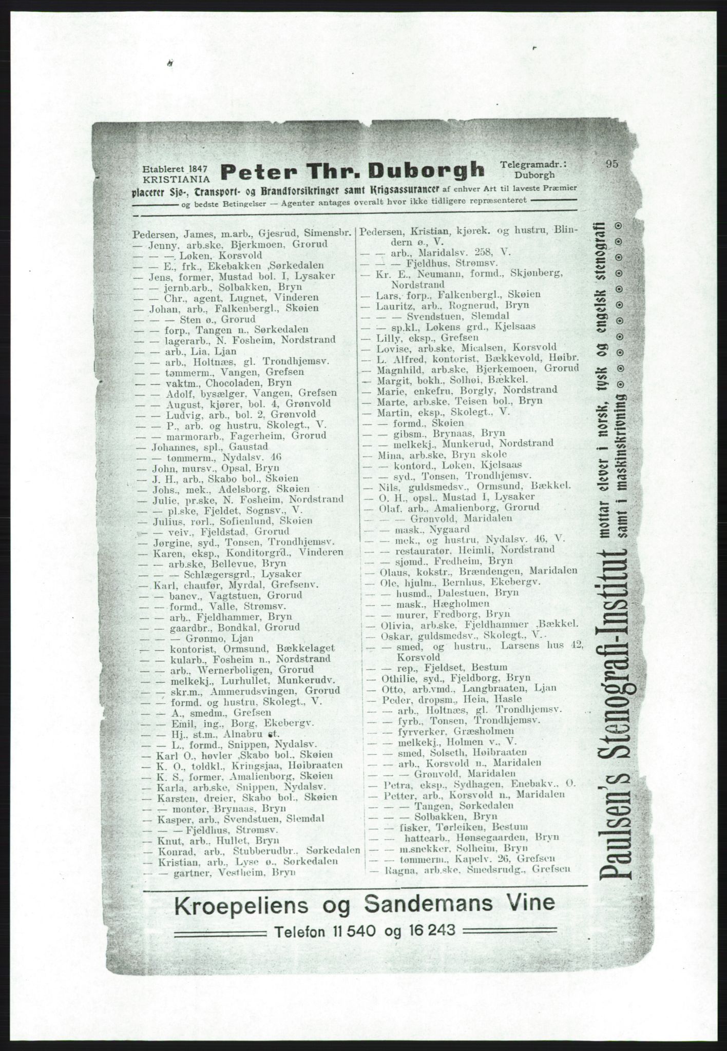 Aker adressebok/adressekalender, PUBL/001/A/001: Akers adressebok, 1916-1917, p. 95