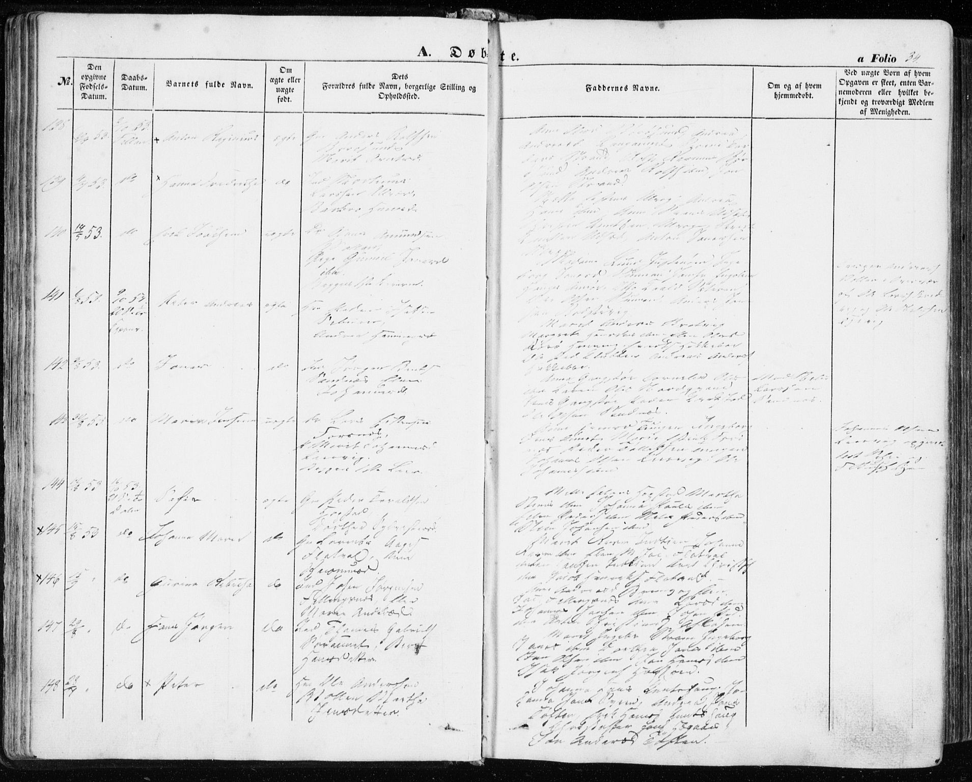 Ministerialprotokoller, klokkerbøker og fødselsregistre - Sør-Trøndelag, AV/SAT-A-1456/634/L0530: Parish register (official) no. 634A06, 1852-1860, p. 34