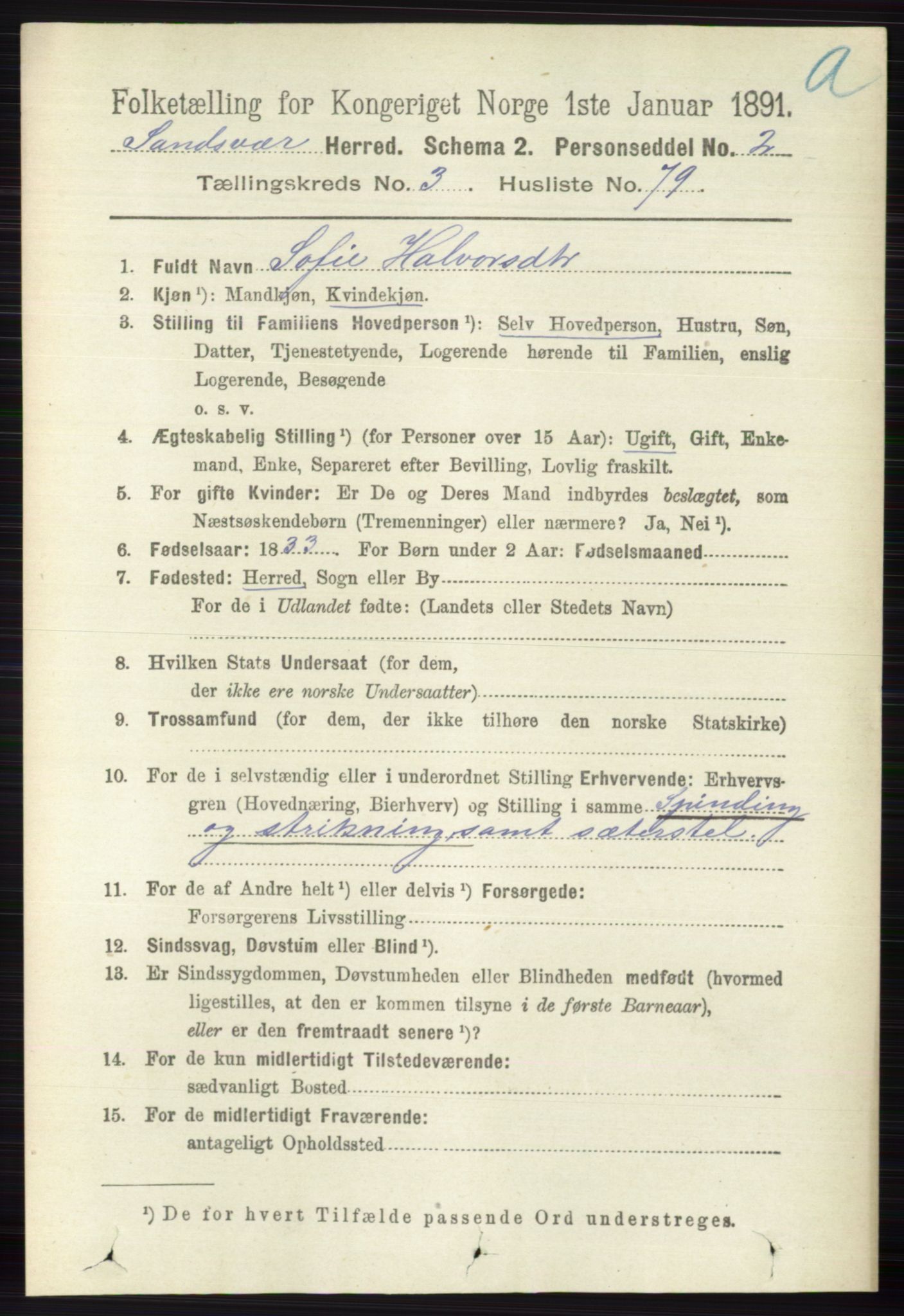 RA, 1891 census for 0629 Sandsvær, 1891, p. 1718