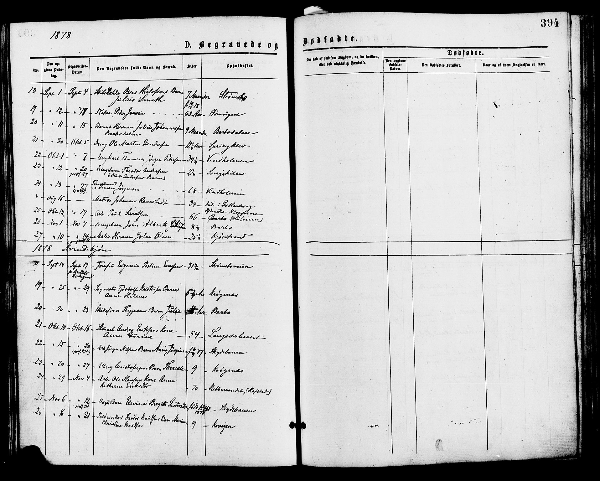 Barbu sokneprestkontor, AV/SAK-1111-0003/F/Fa/L0001: Parish register (official) no. A 1 /1, 1878-1883, p. 394