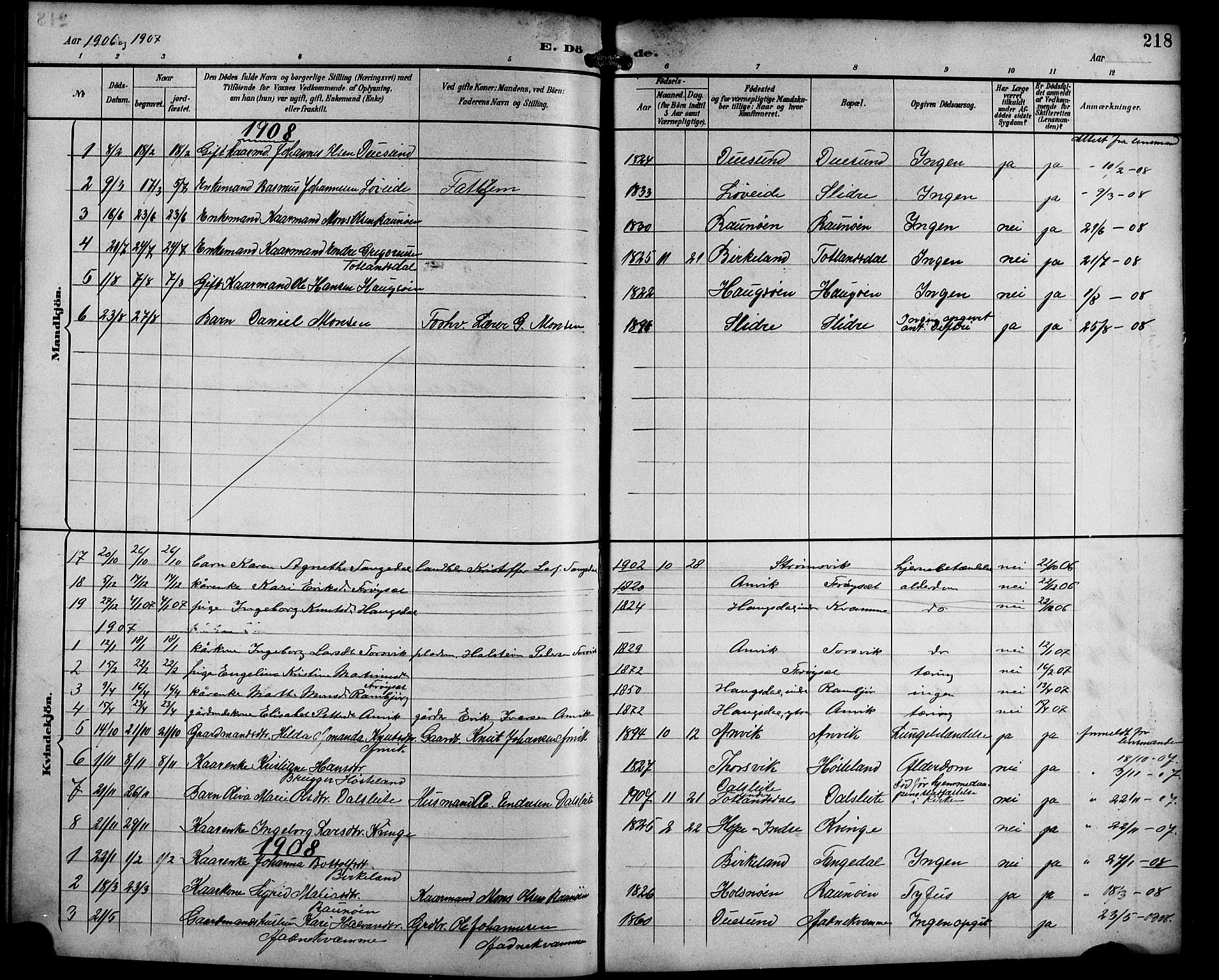 Masfjorden Sokneprestembete, SAB/A-77001: Parish register (copy) no. B 1, 1892-1913, p. 218